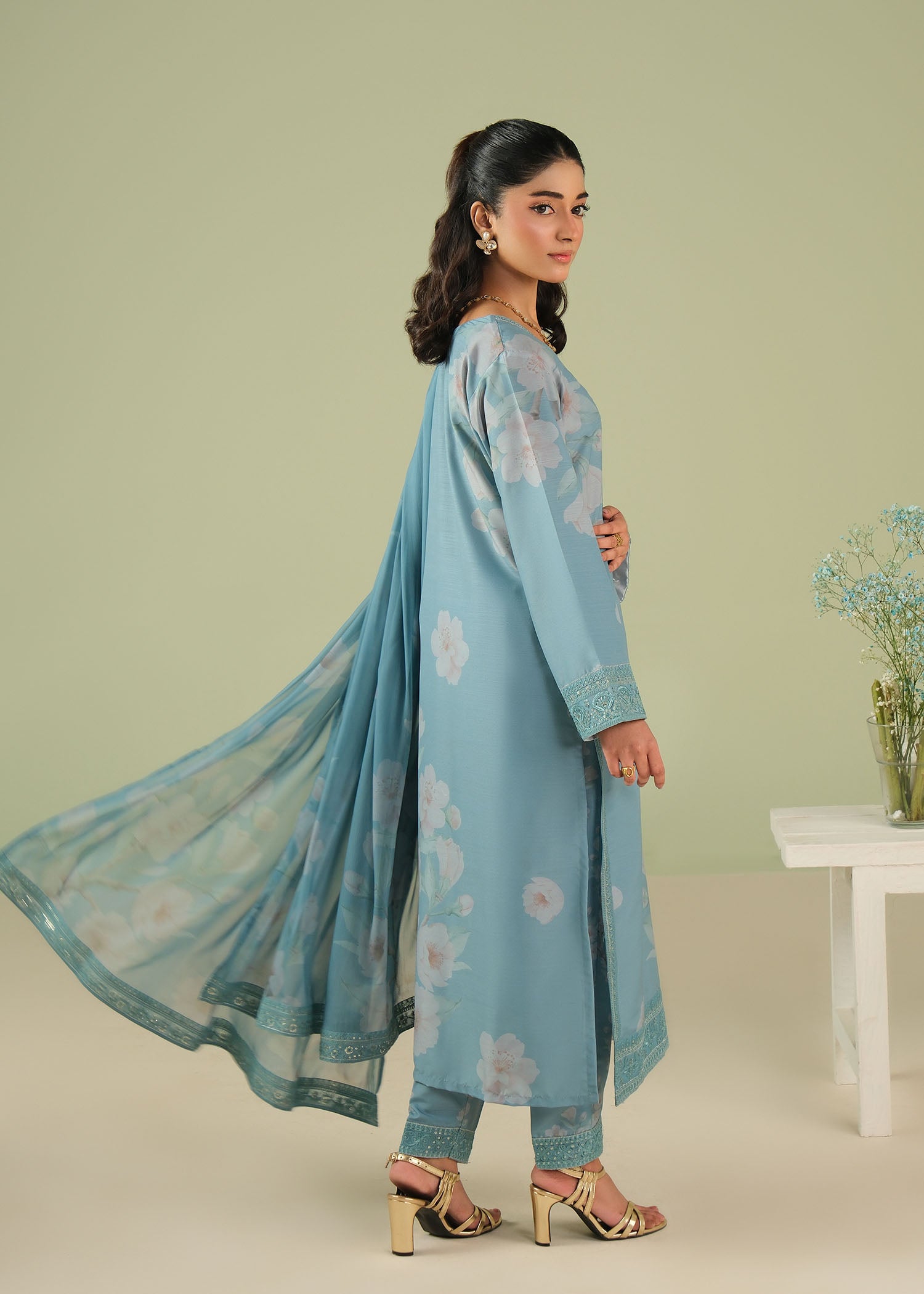raw silk Kurta Set in Carolina blue