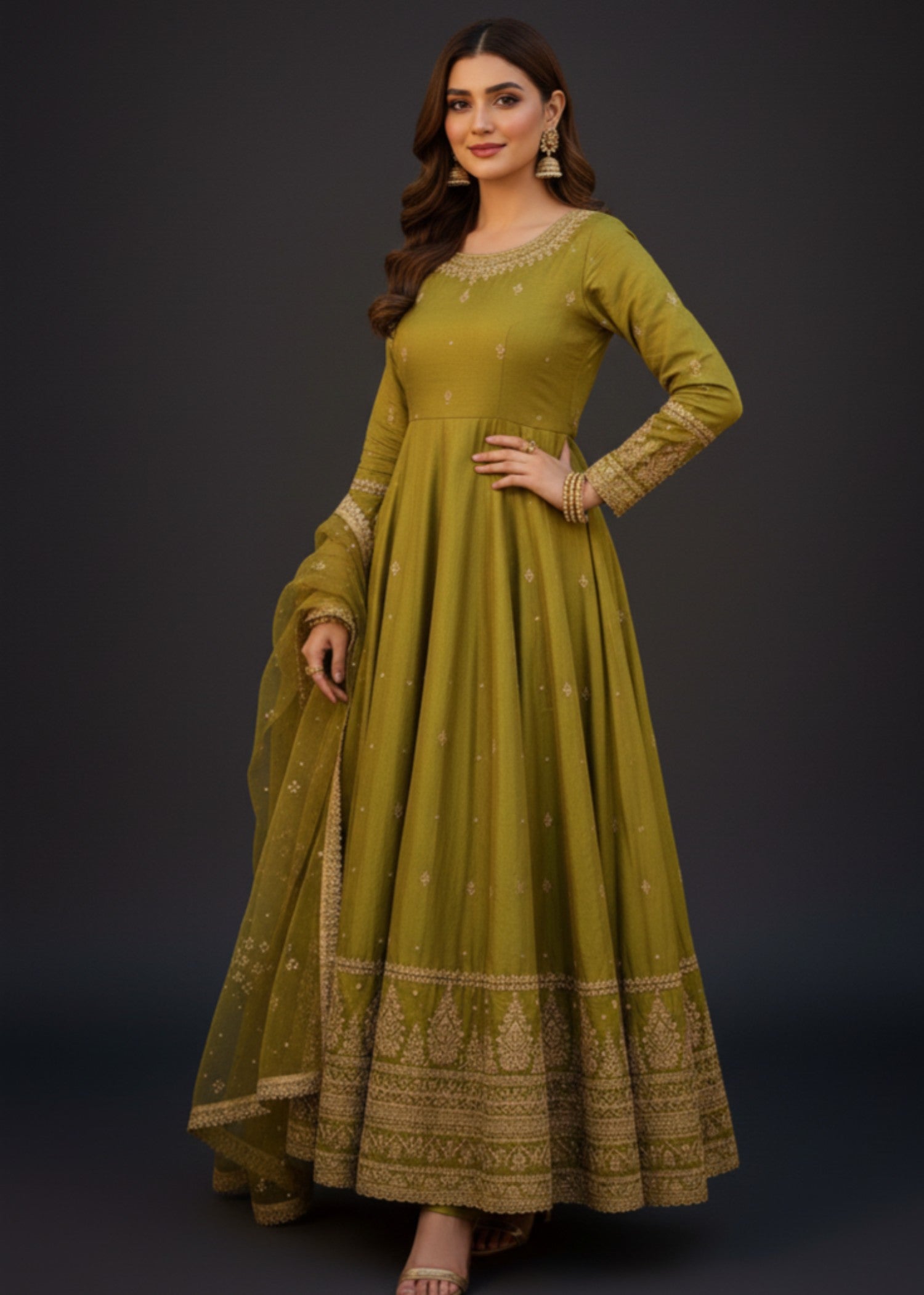 kattan silk Maxi in Olive green