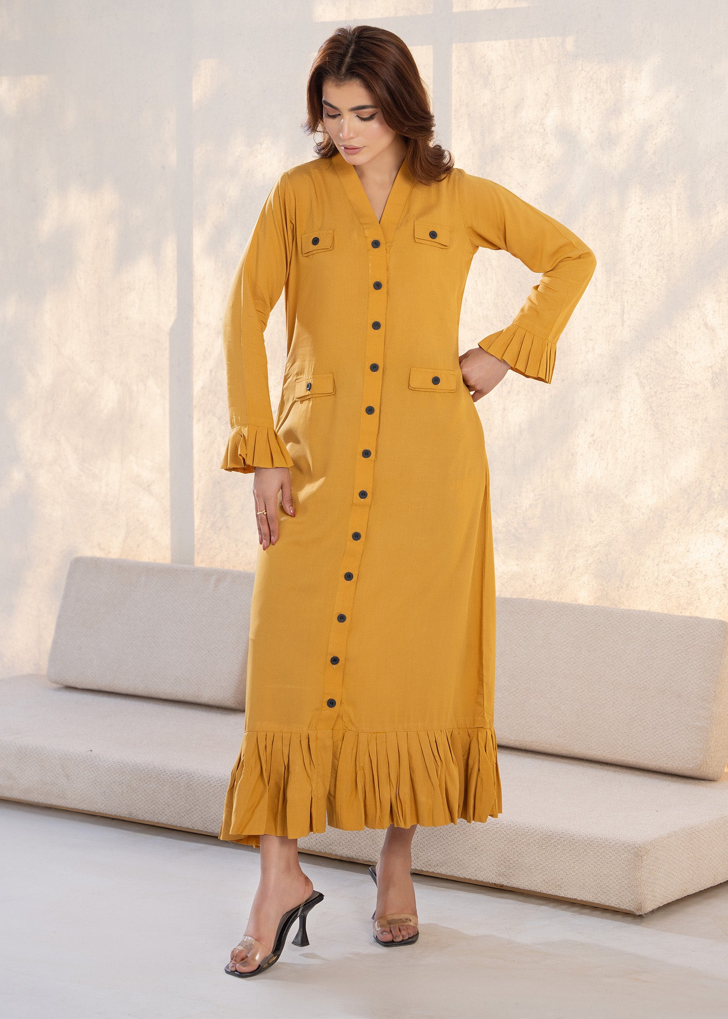 linen Dress in Mustard