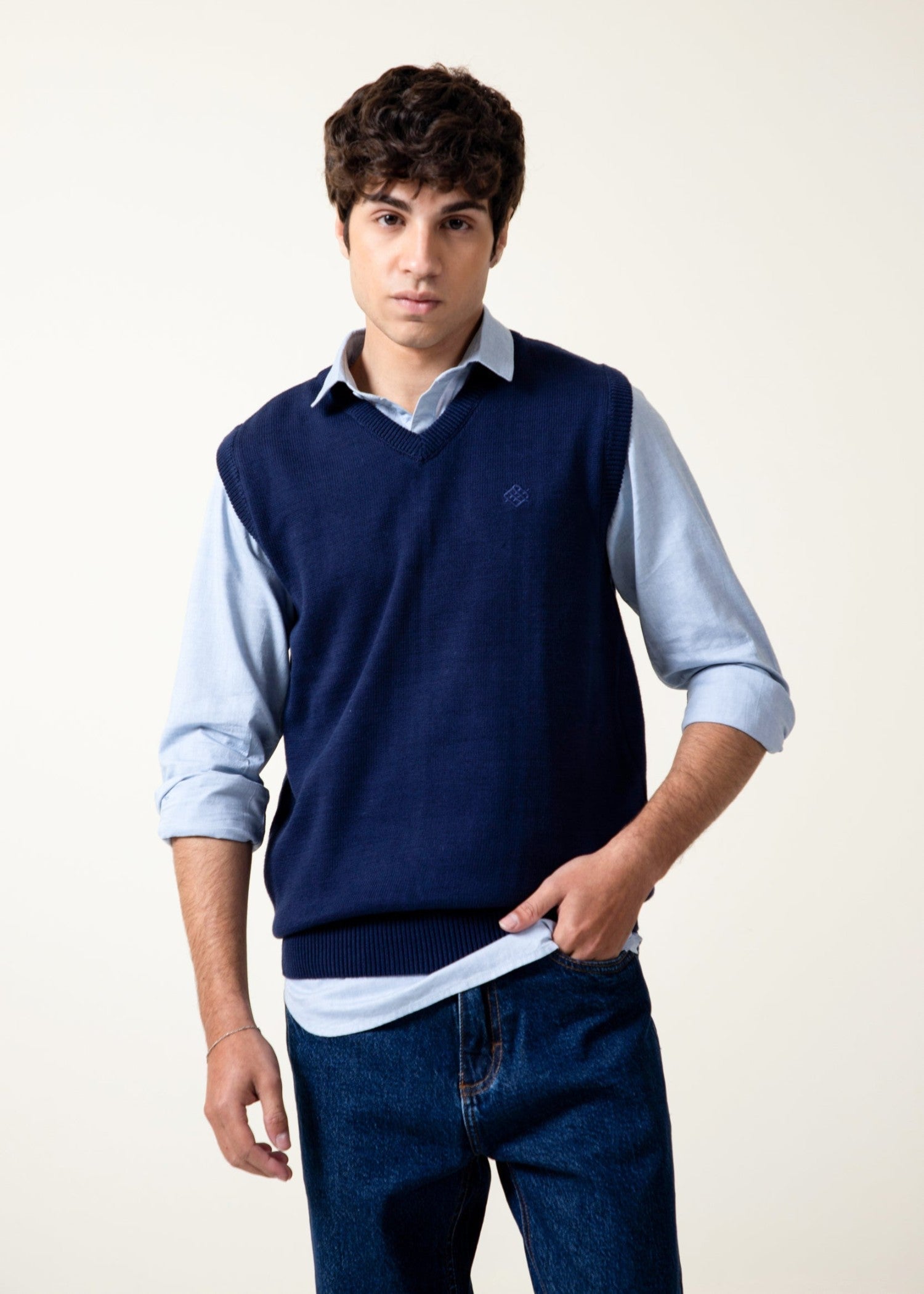 cotton Sweater in Navy blue