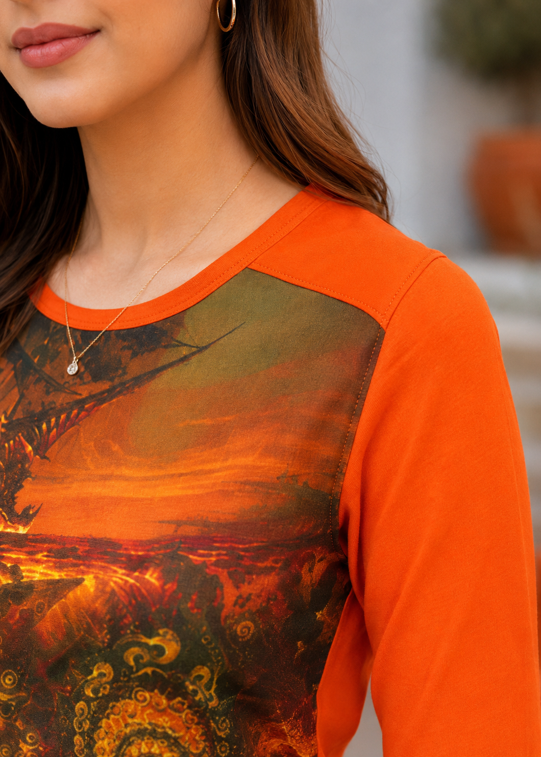 single jersey knit T Shirt in Coral orange