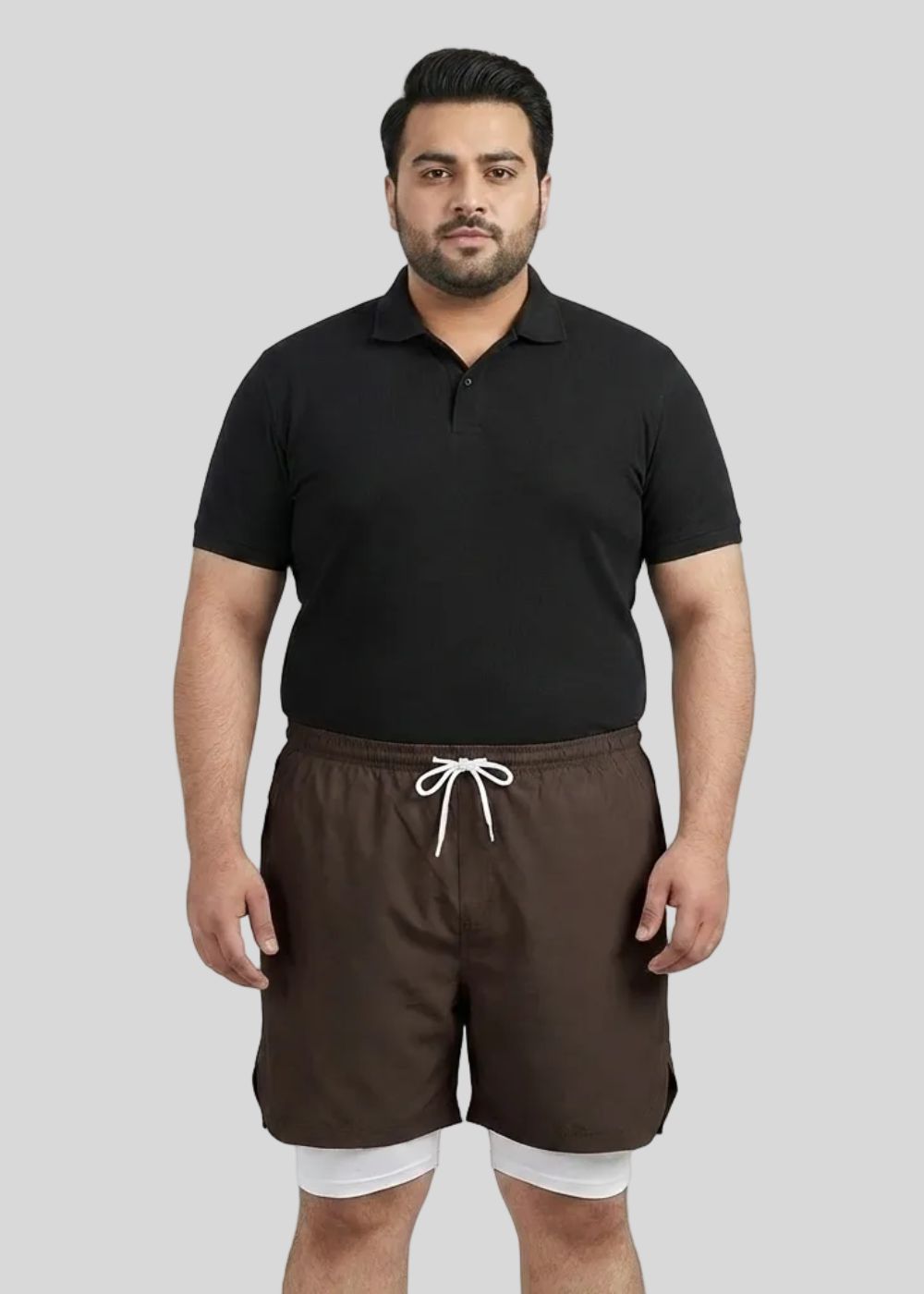 polyester Shorts in Dark brown, white