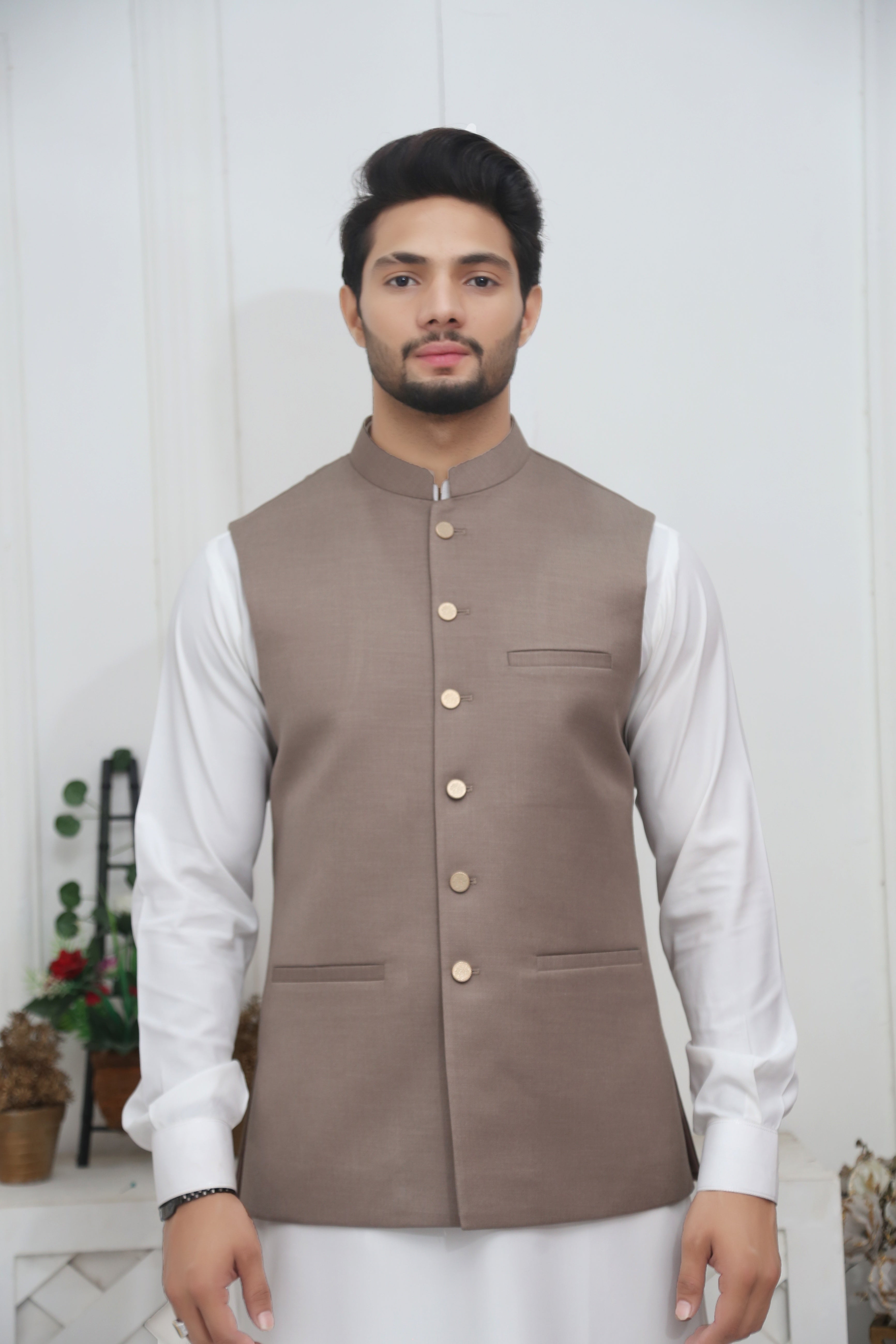 tropical Waistcoat in Tan brown