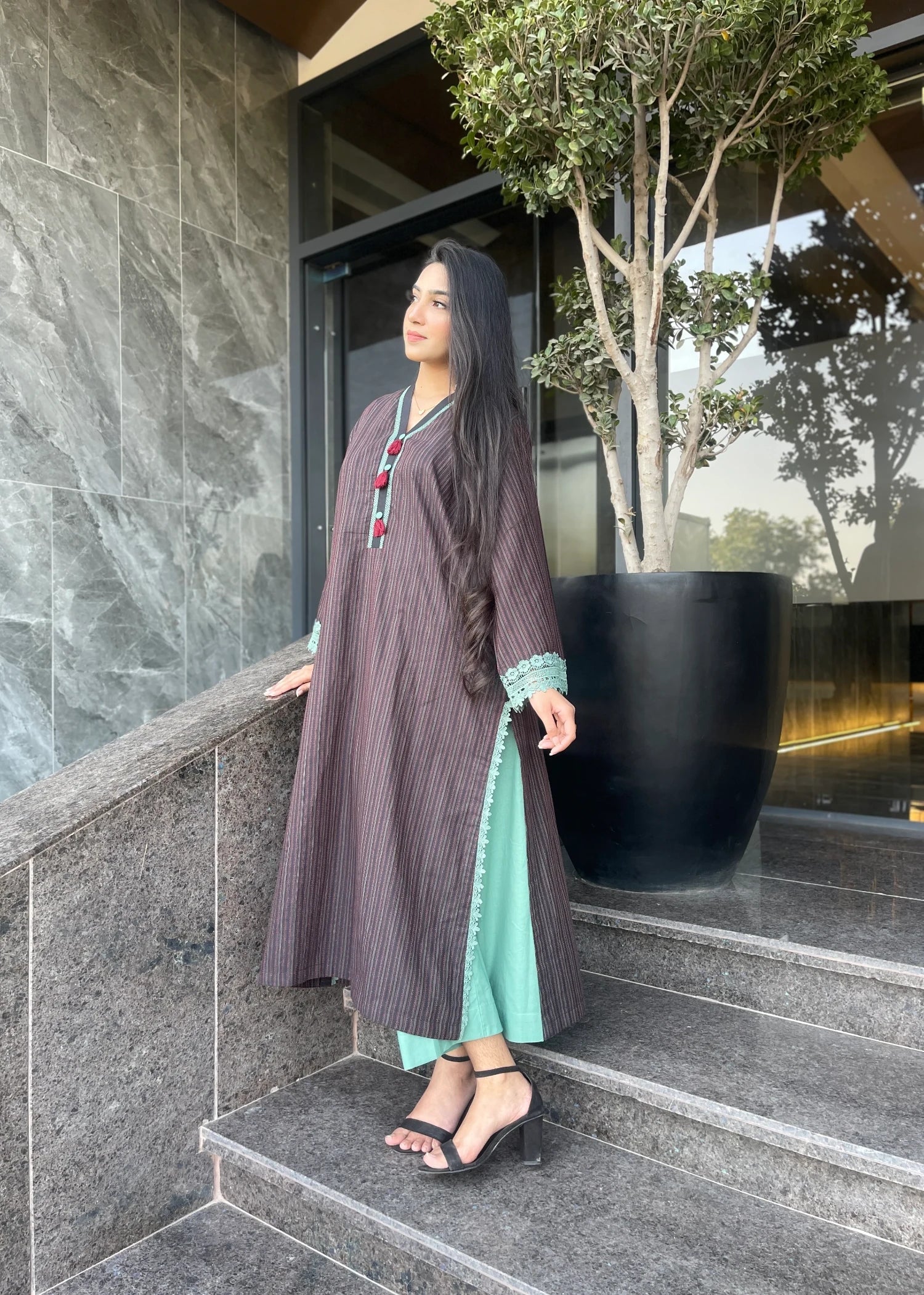 cotton Kurta Set in Mocha brown