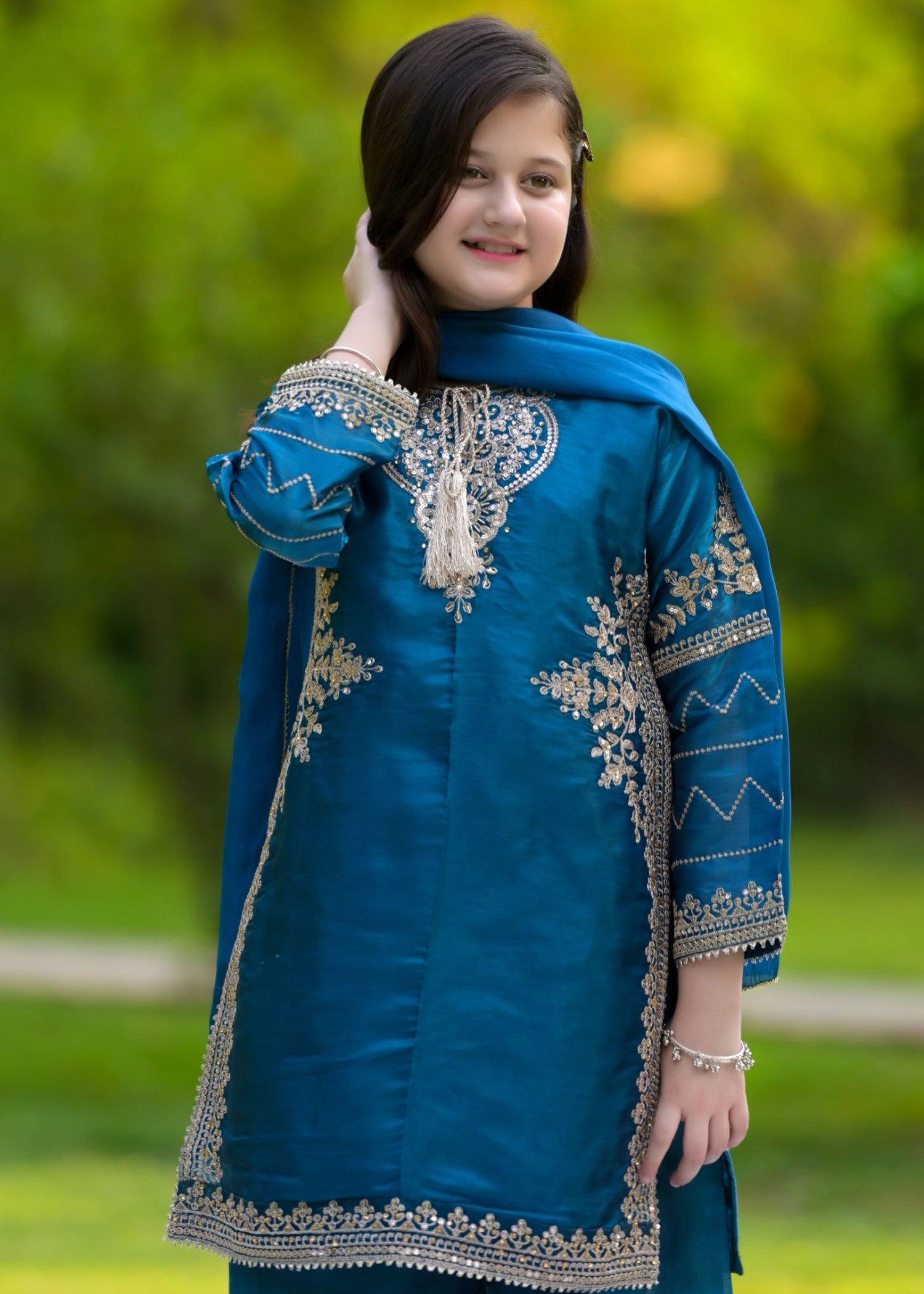 silk Kurta Set in Yale blue