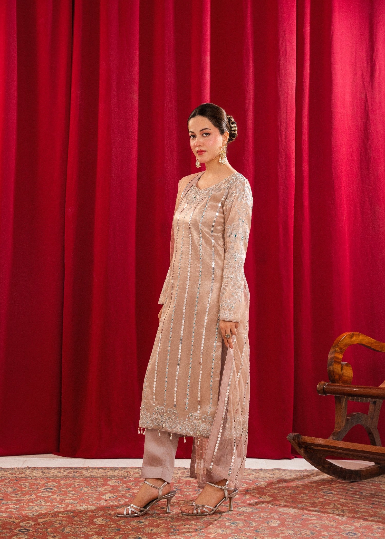 zari masuri Kurta Set in Rose pink