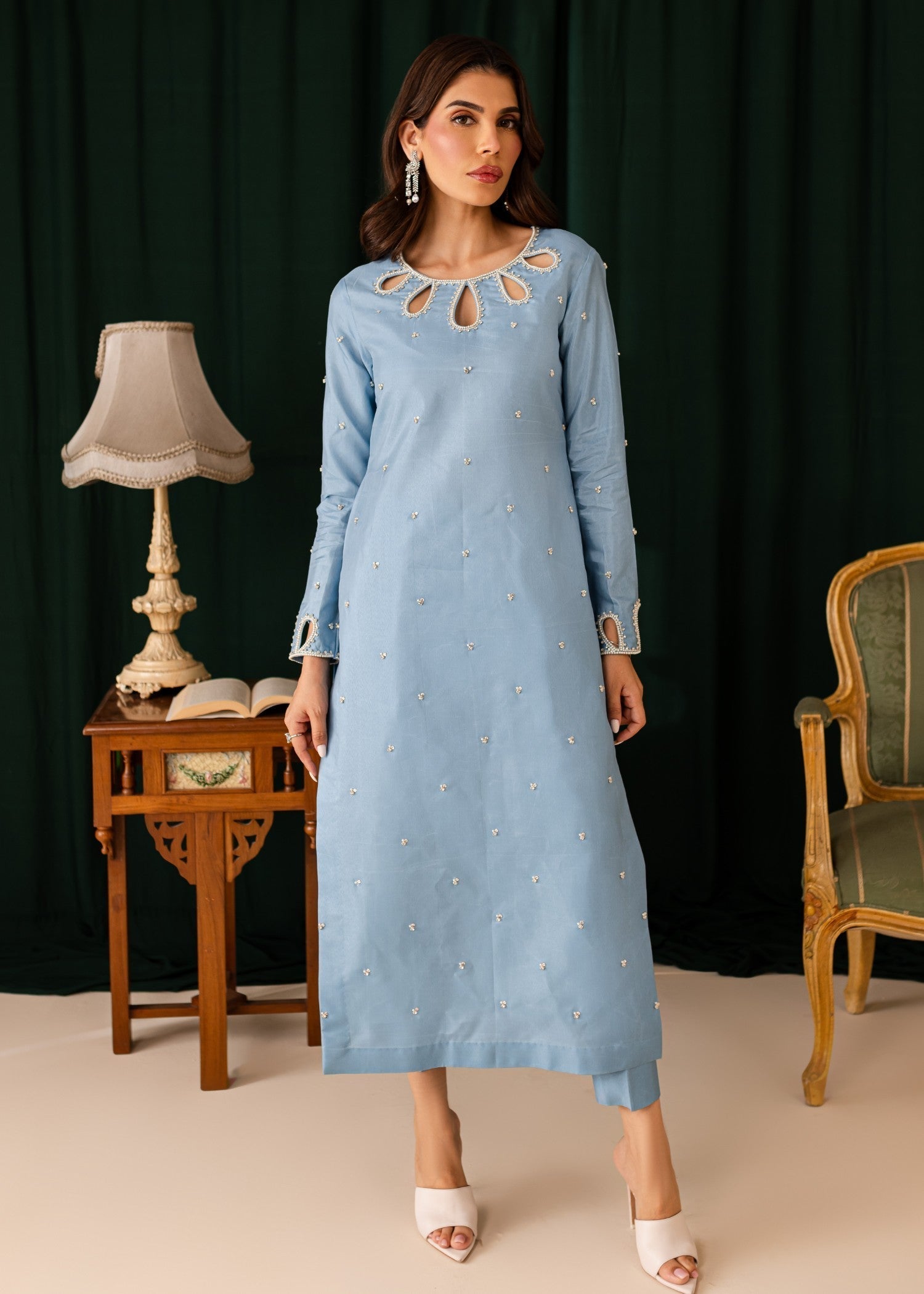 kattan silk Kurta Set in Sky blue