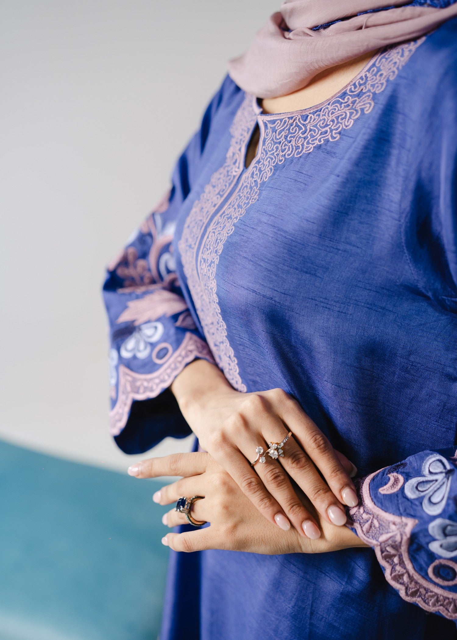 korean raw silk Kurta Set in Blue