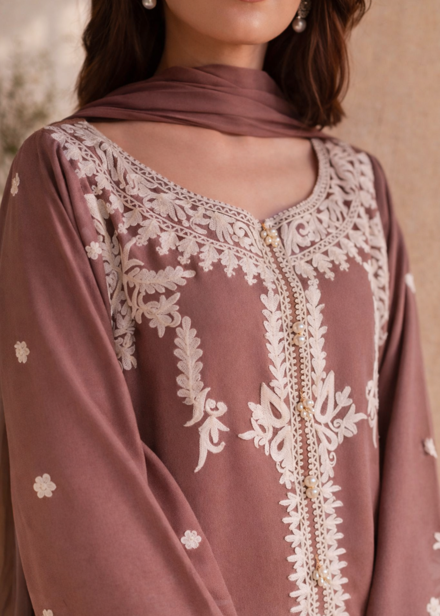 lawn cotton Kurta Set in Mauve pink
