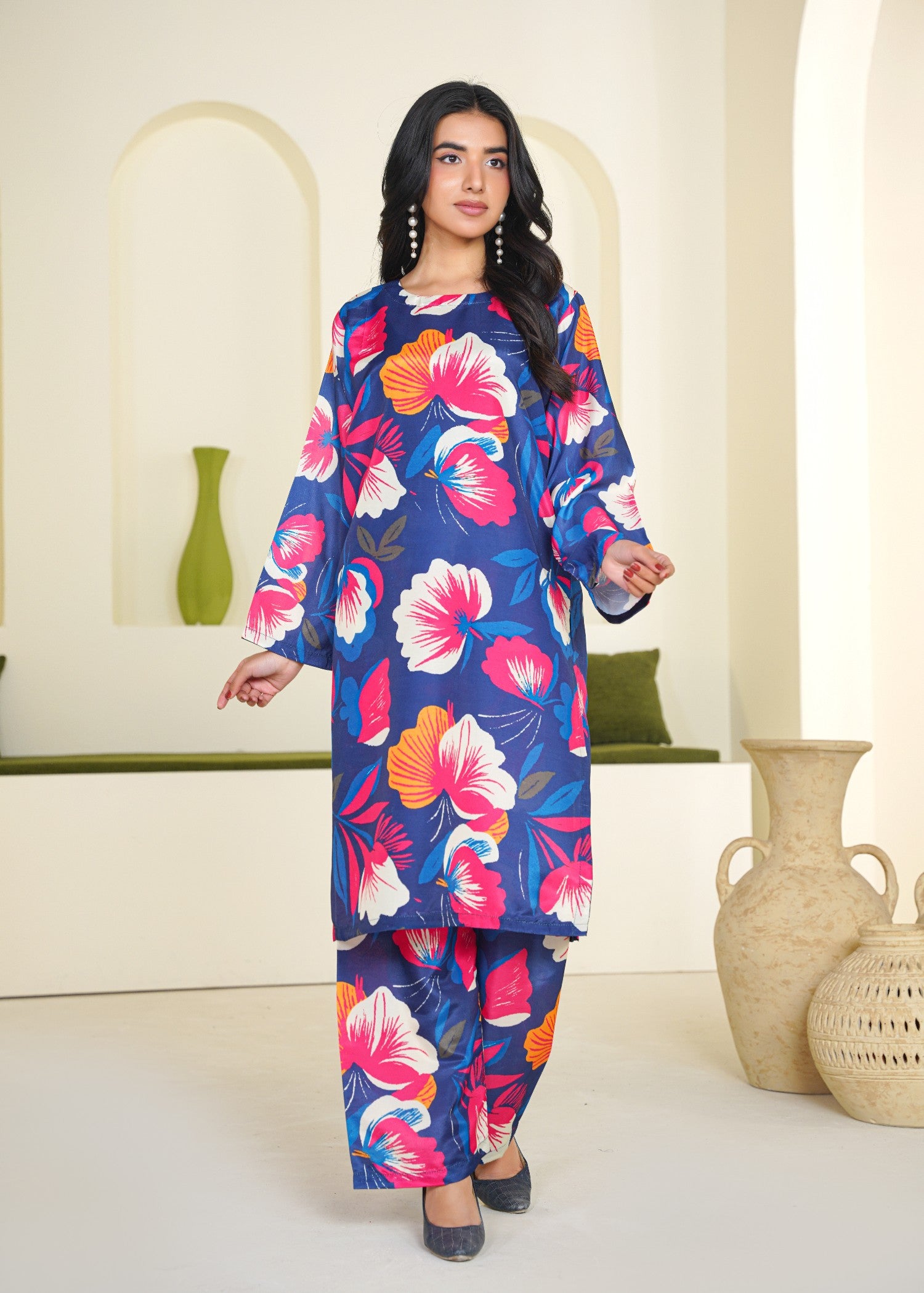 poly silk Co Ord Sets in Midnight blue