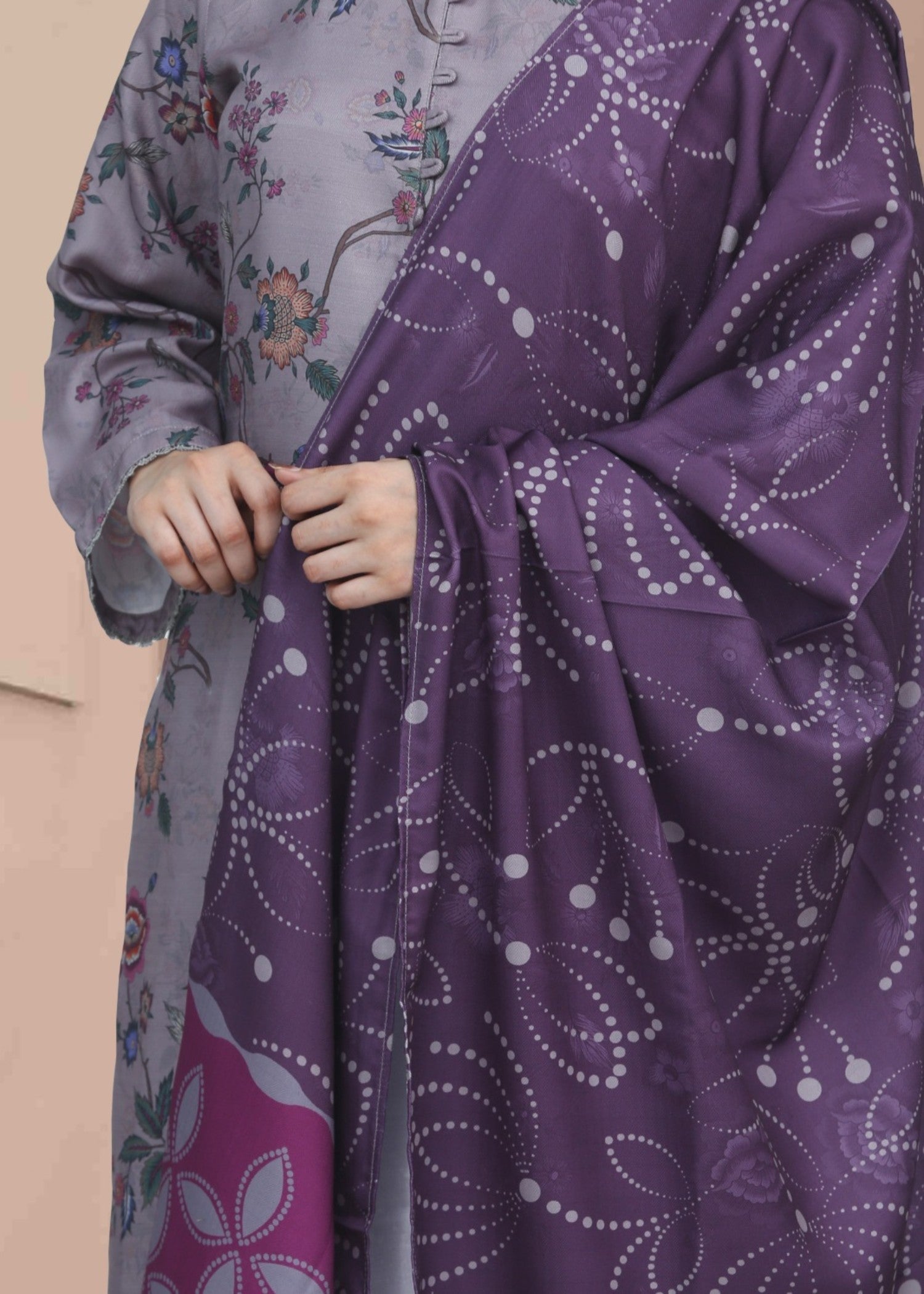khaddar Kurta Set in Lavender grey