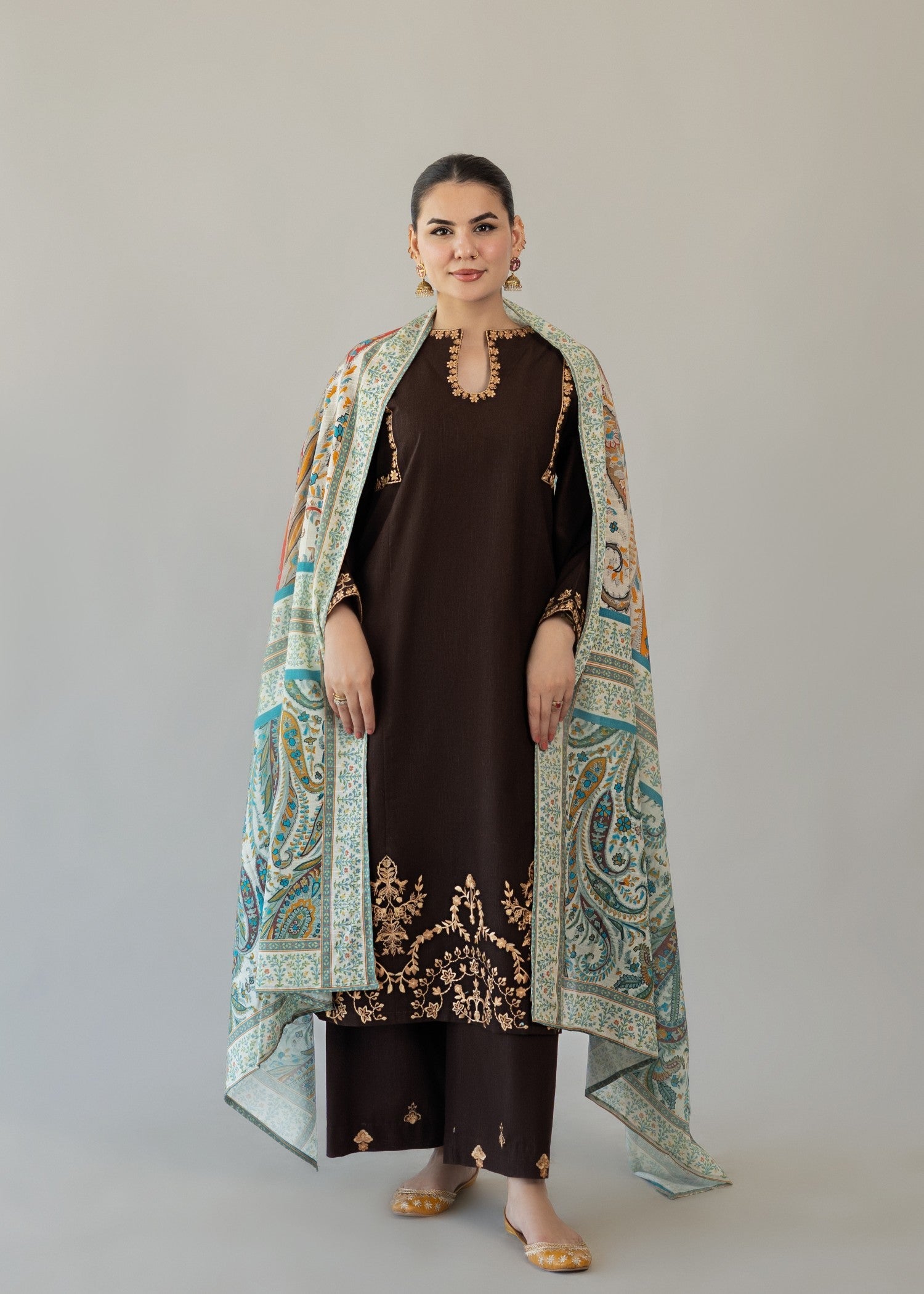 slub khaddar Kurta Set in Dark brown