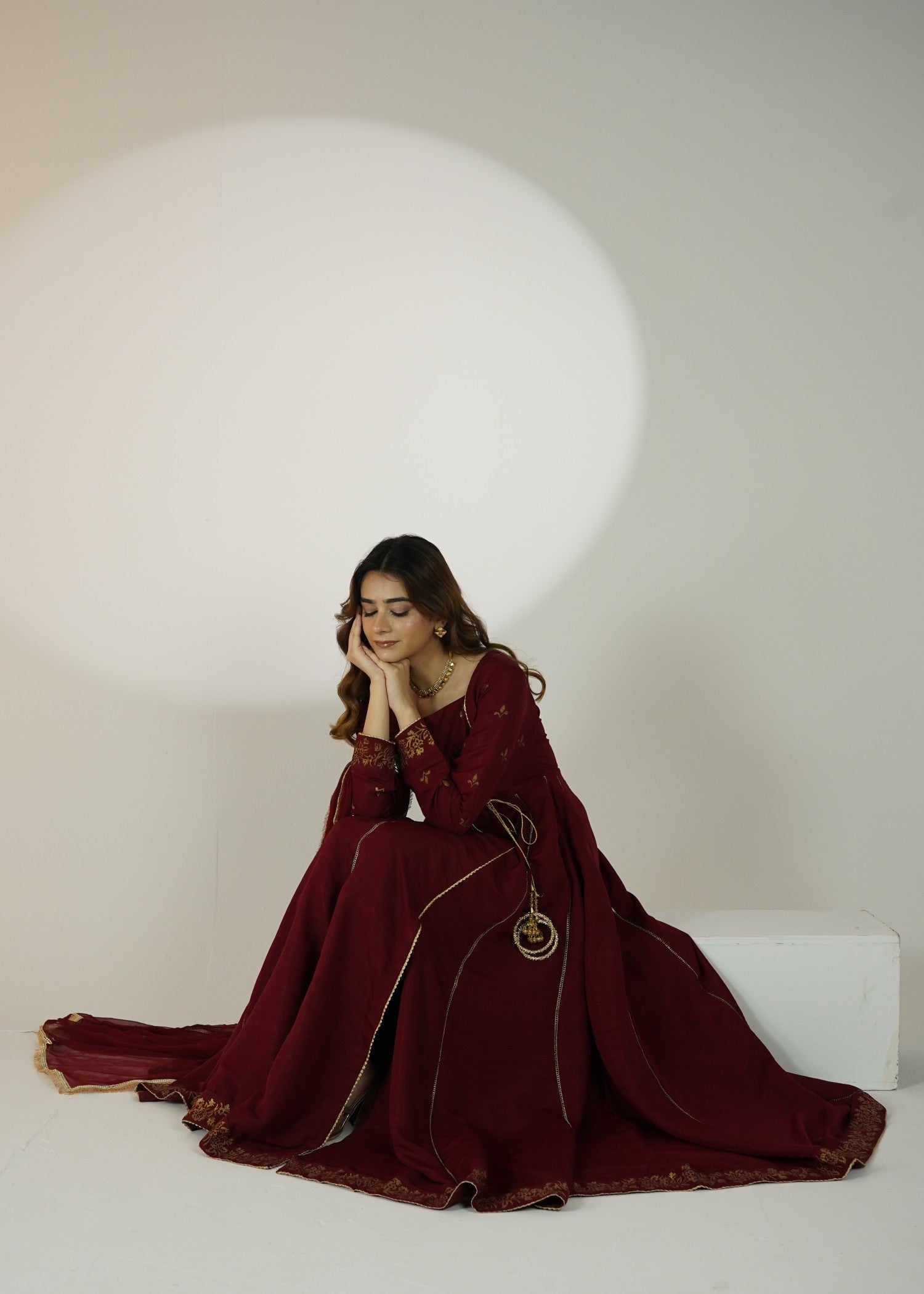 raw silk Angrakha in Burgundy