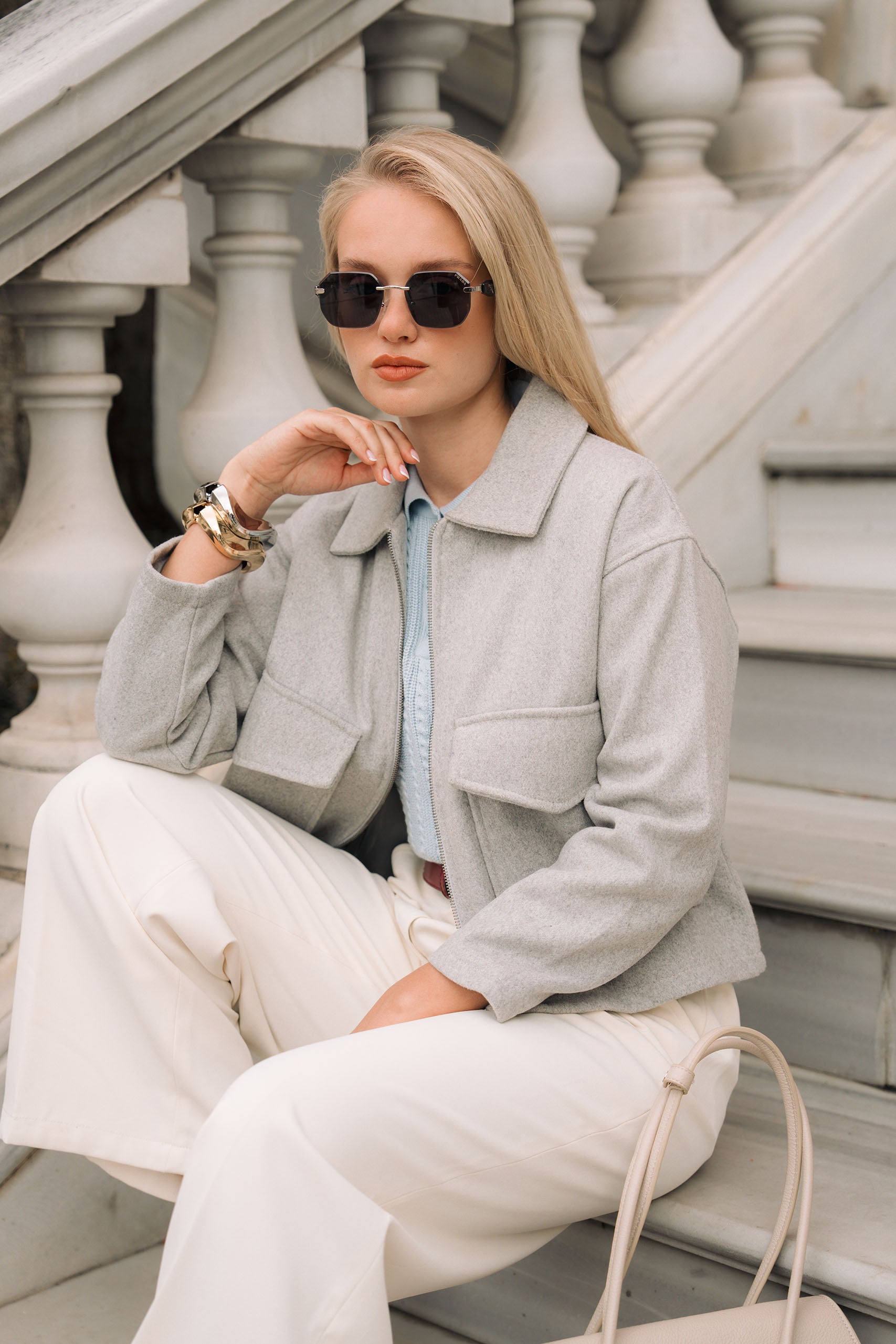 tweed wool Jacket in Light grey