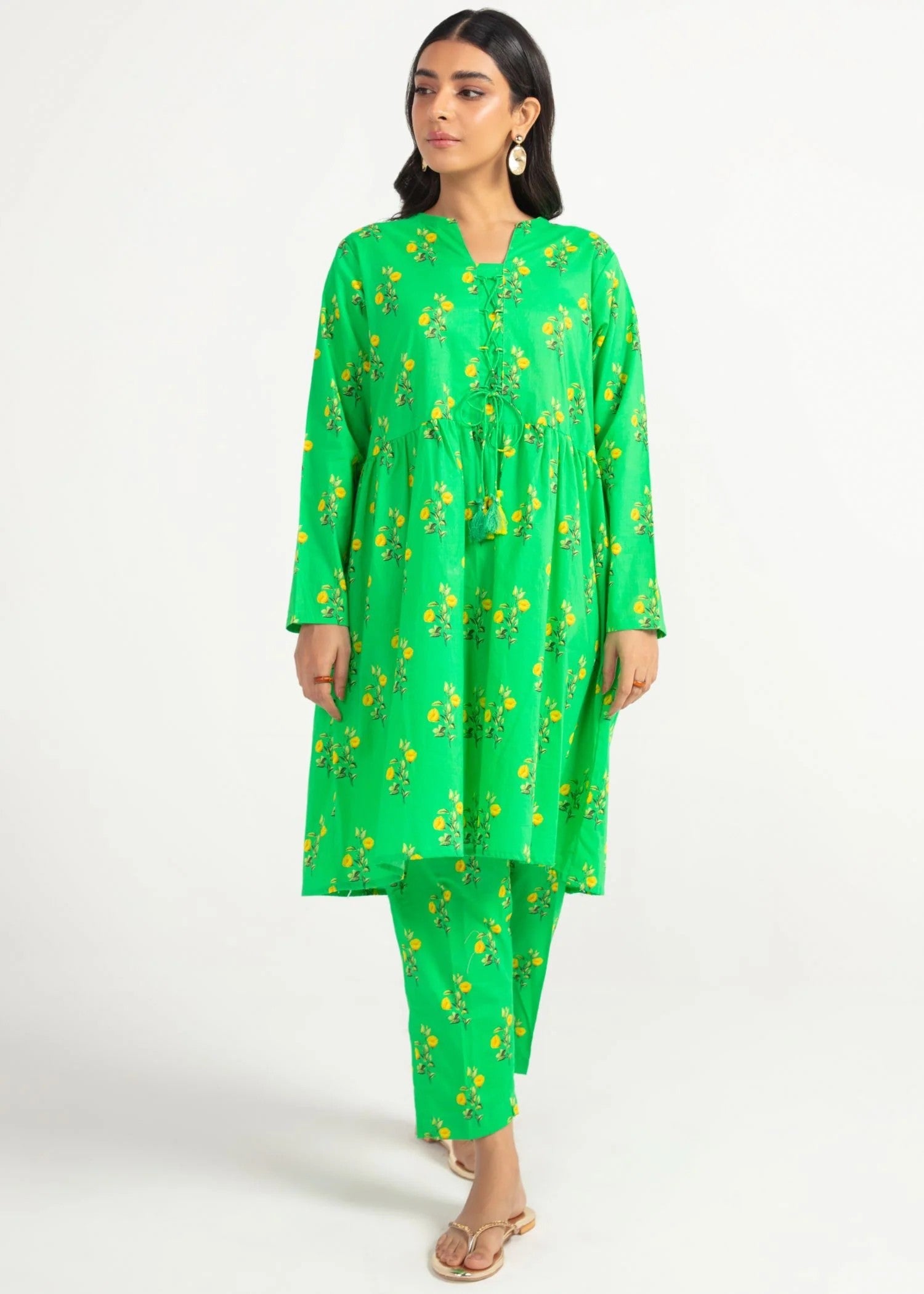 cambric Short Frock in Green