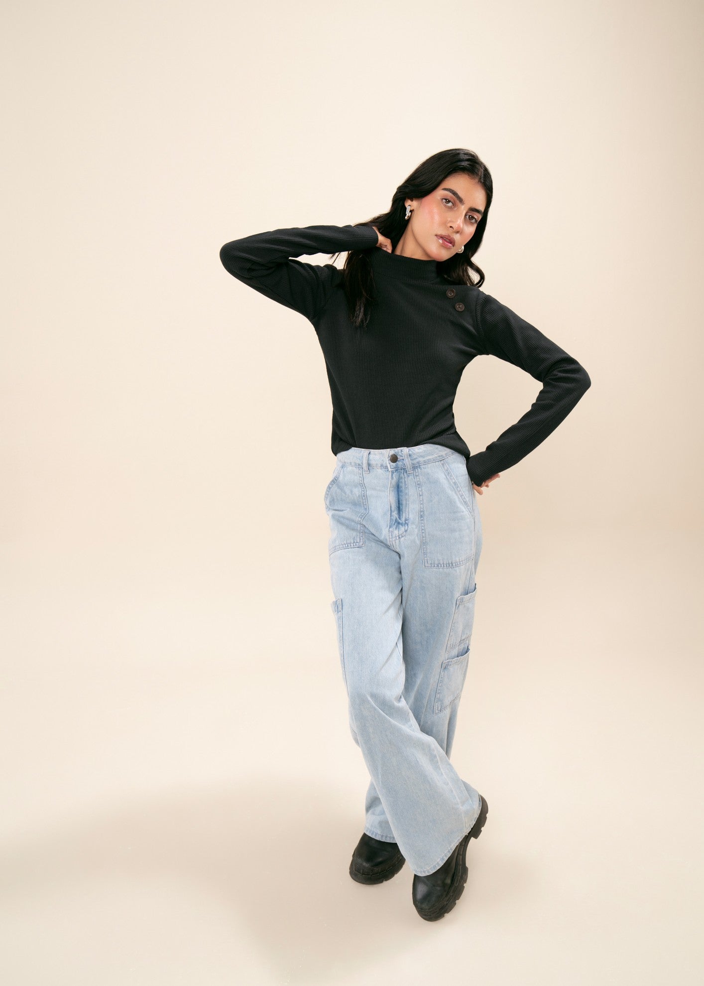 cotton viscose Turtle Neck in Black