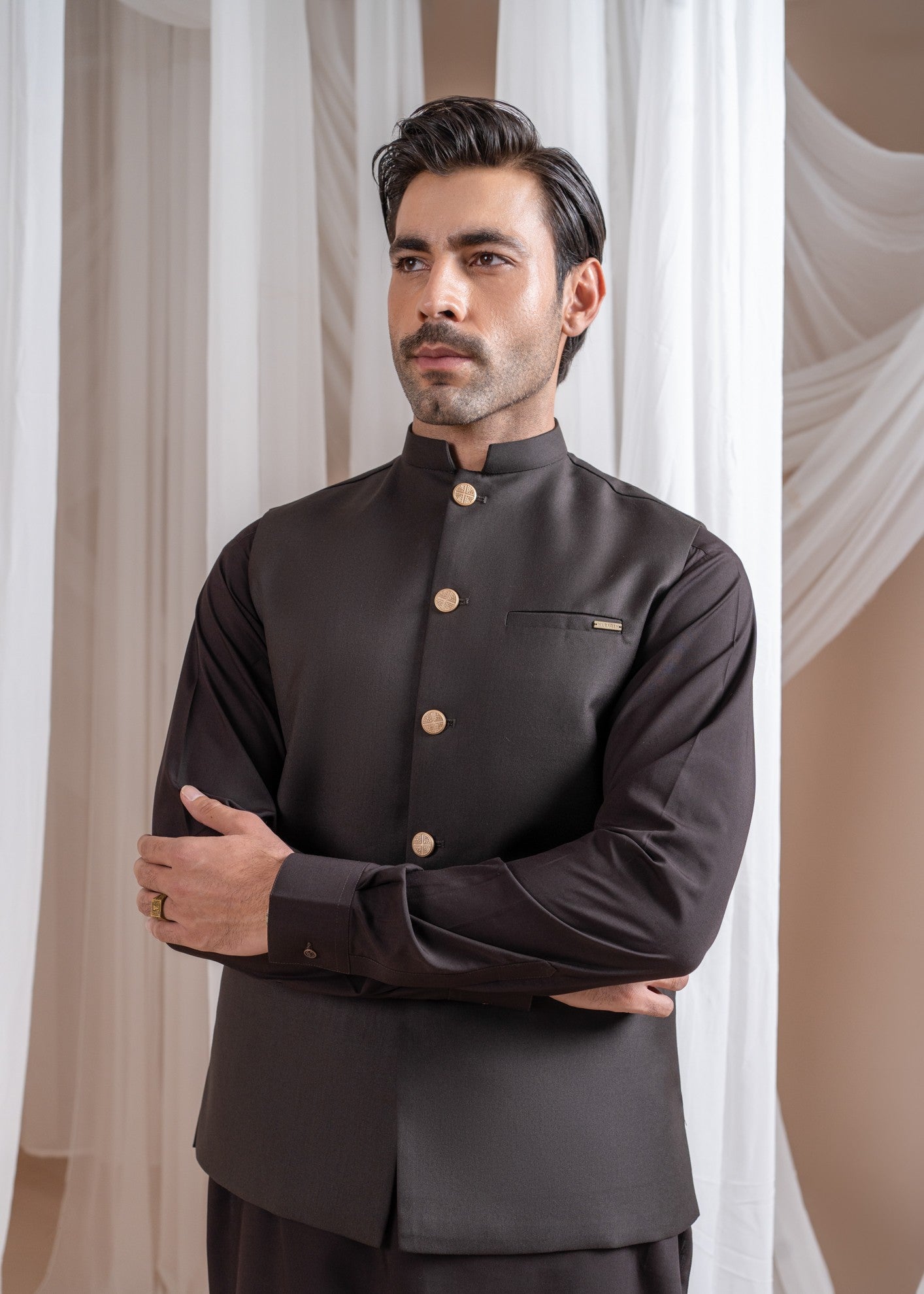 suiting Waistcoat in Dark brown by Muraqsh