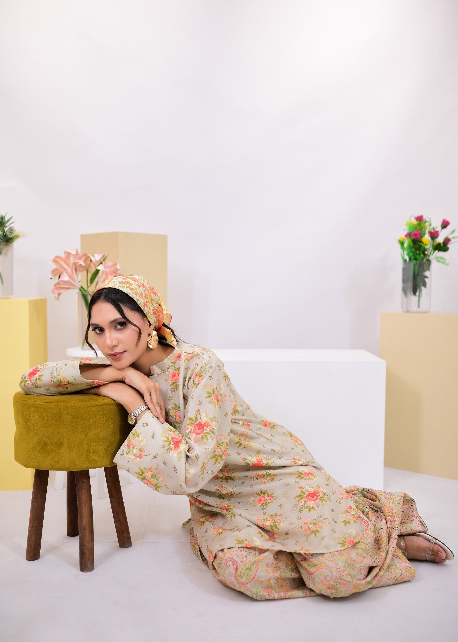 swiss lawn Kurta Set in Mint green