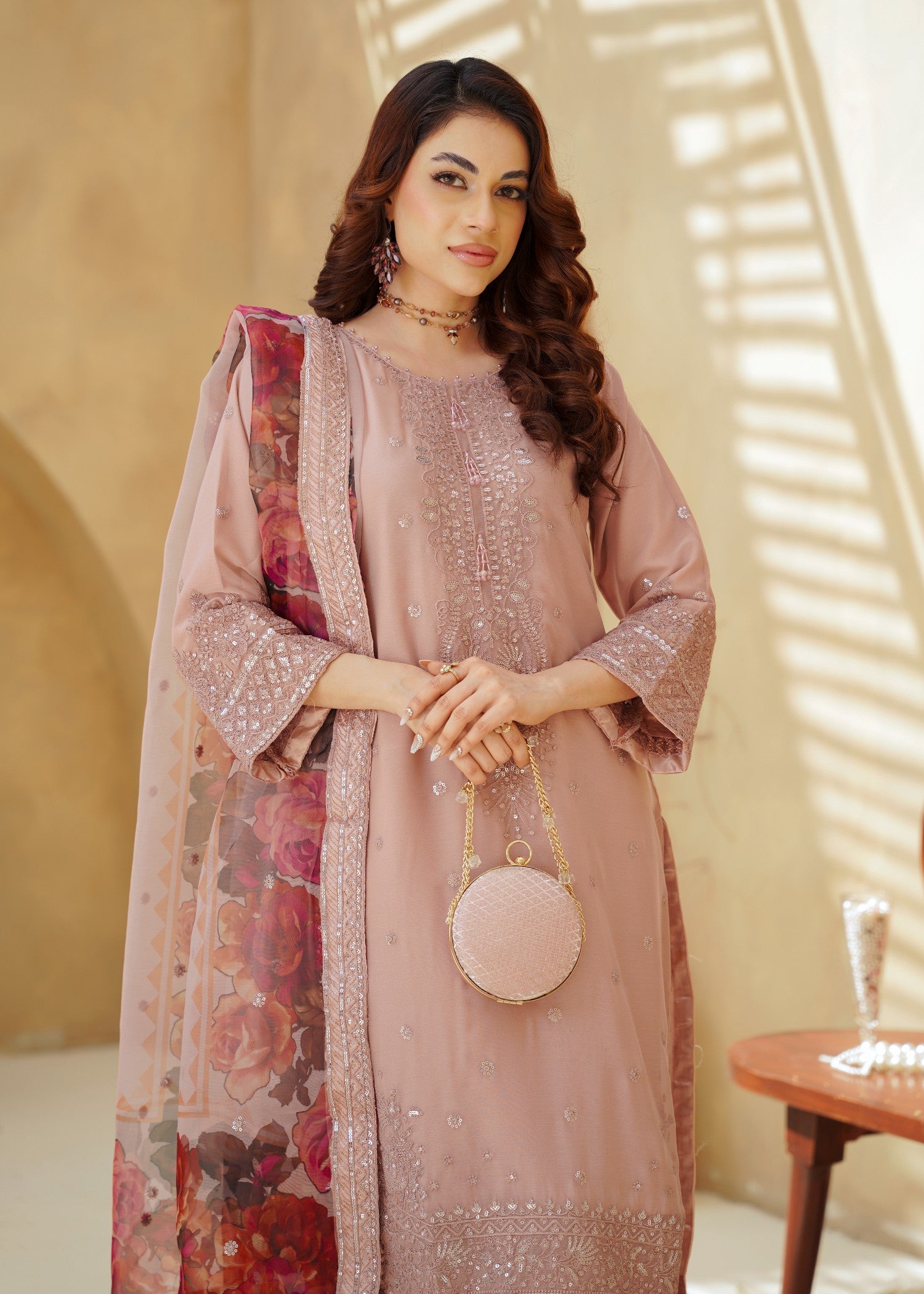 chiffon Kurta Set in Pastel pink