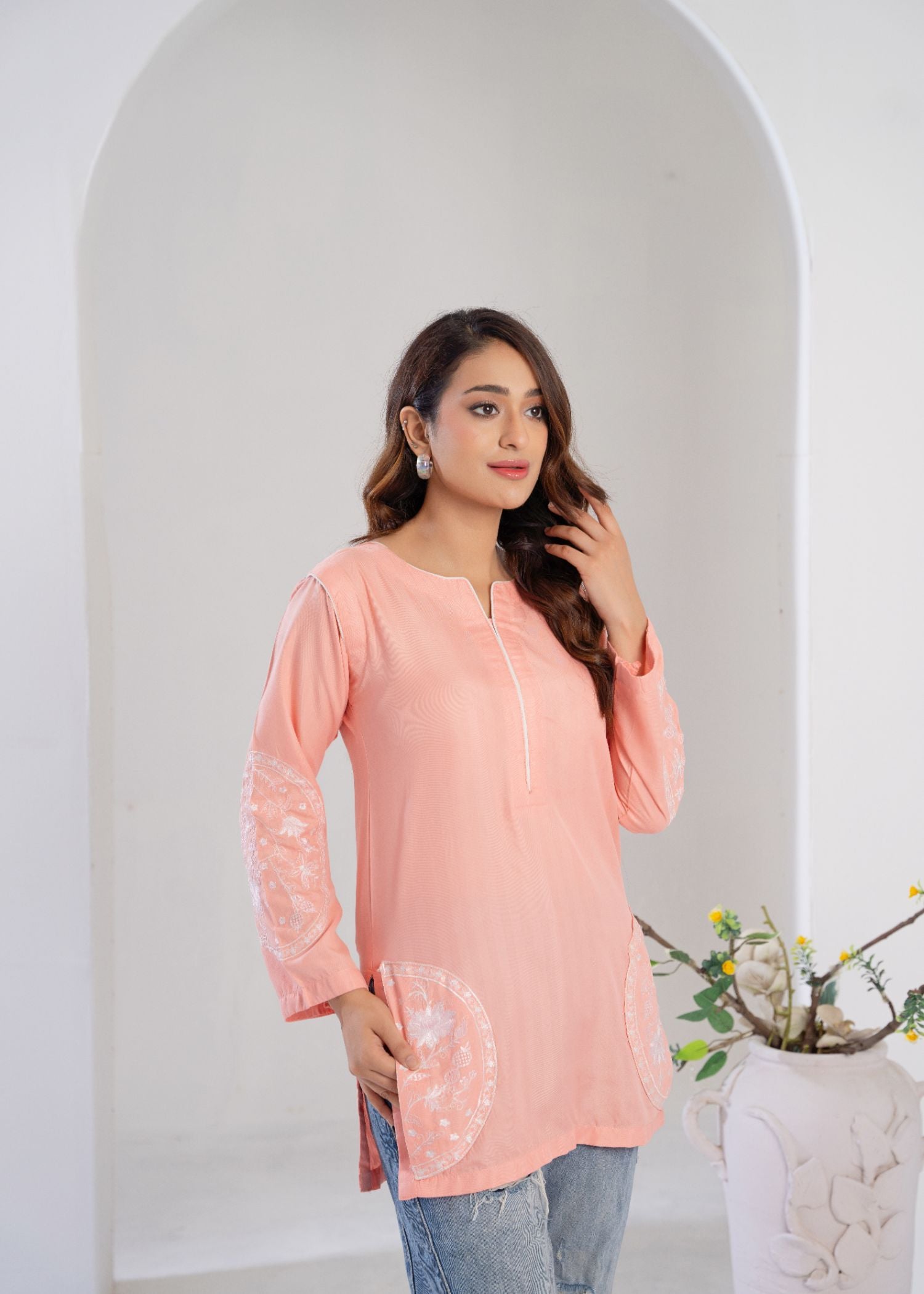 cotton Kurti in Light salmon