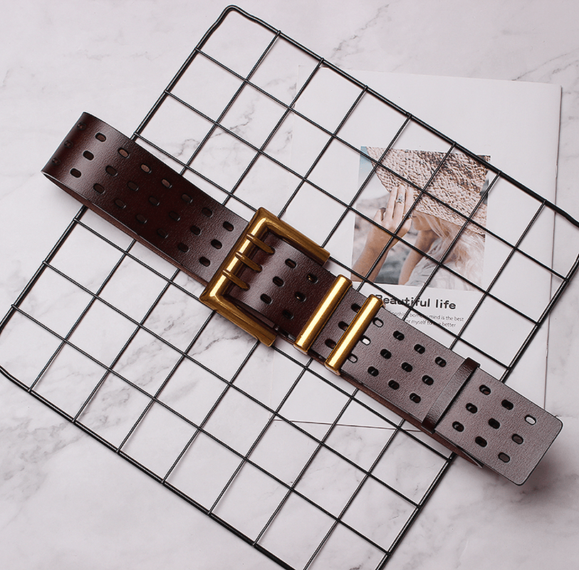 Women'S Solid Color Metal Leather Wide Belt