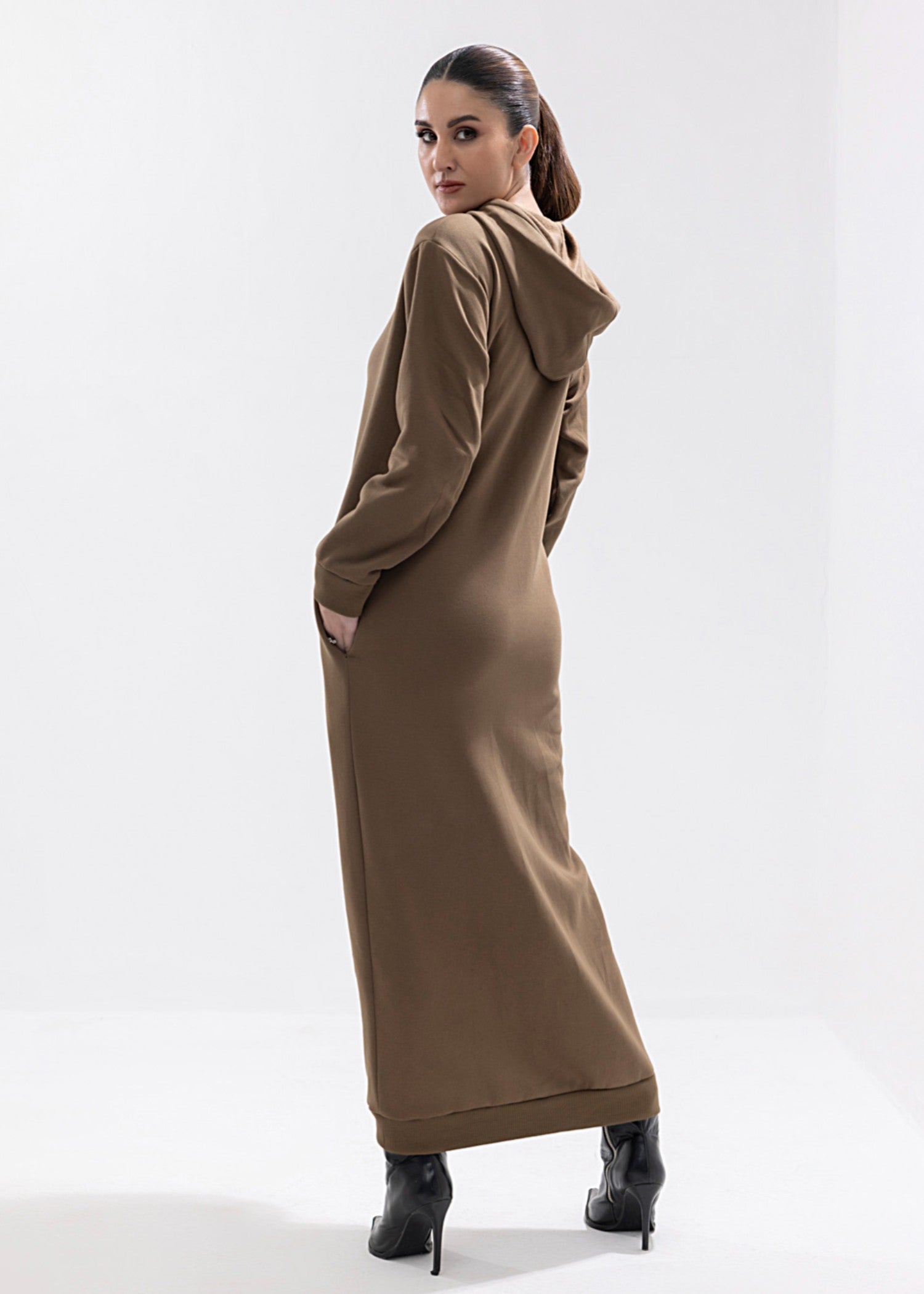 fleece Dress in Coffee brown