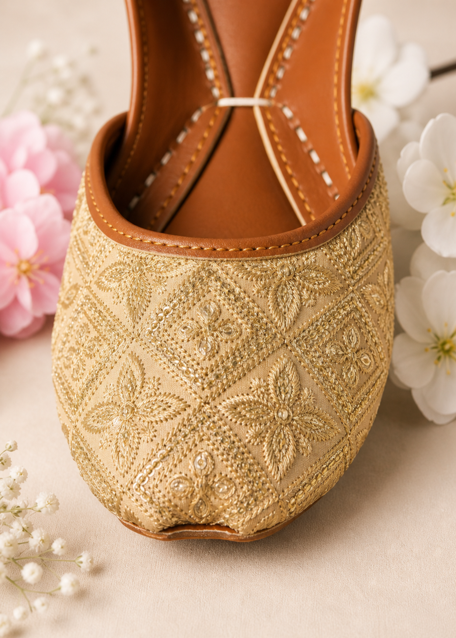 Khussa in Beige by - High Quality Women Khussa IKQ7425