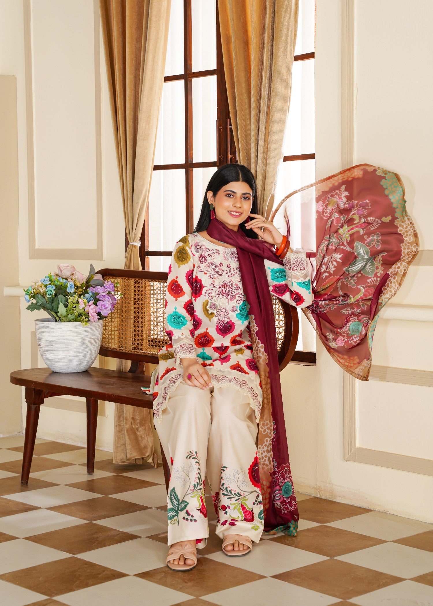 lawn Kurta Set in Champagne