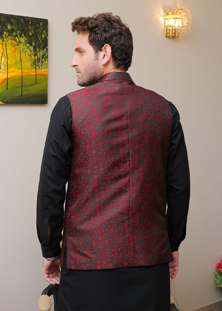 jamawar Waistcoat in Maroon