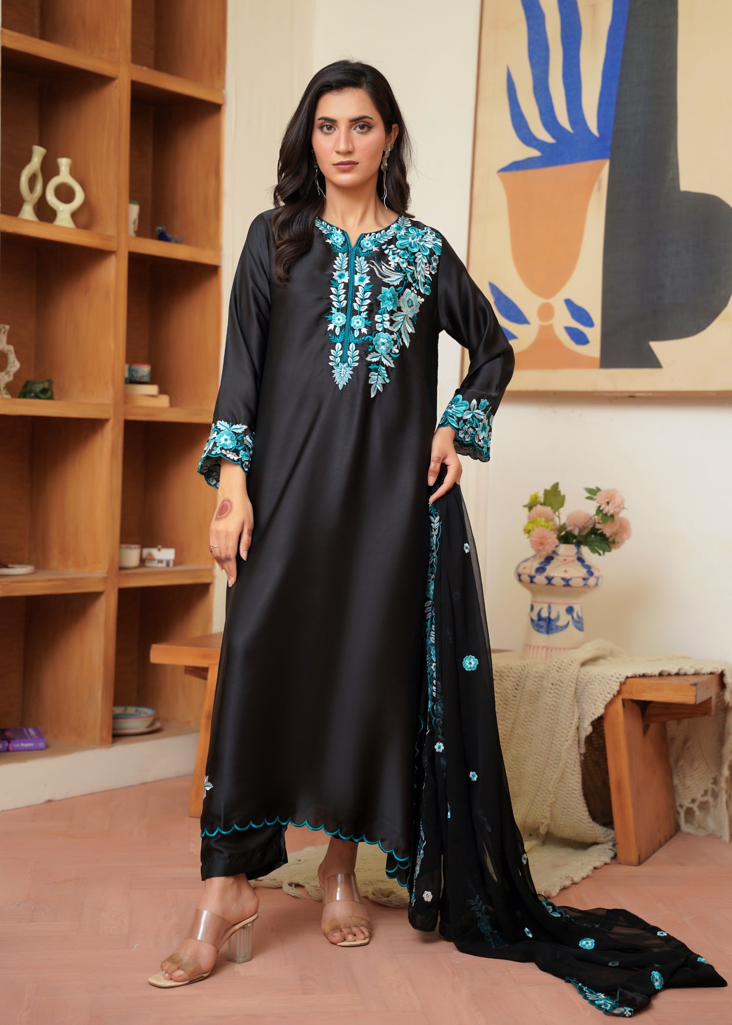 silk Kaftan in Black