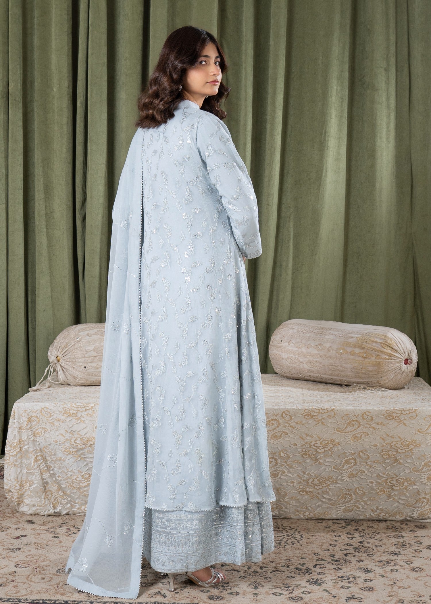 bemberg crinkle chiffon Maxi in Ice blue
