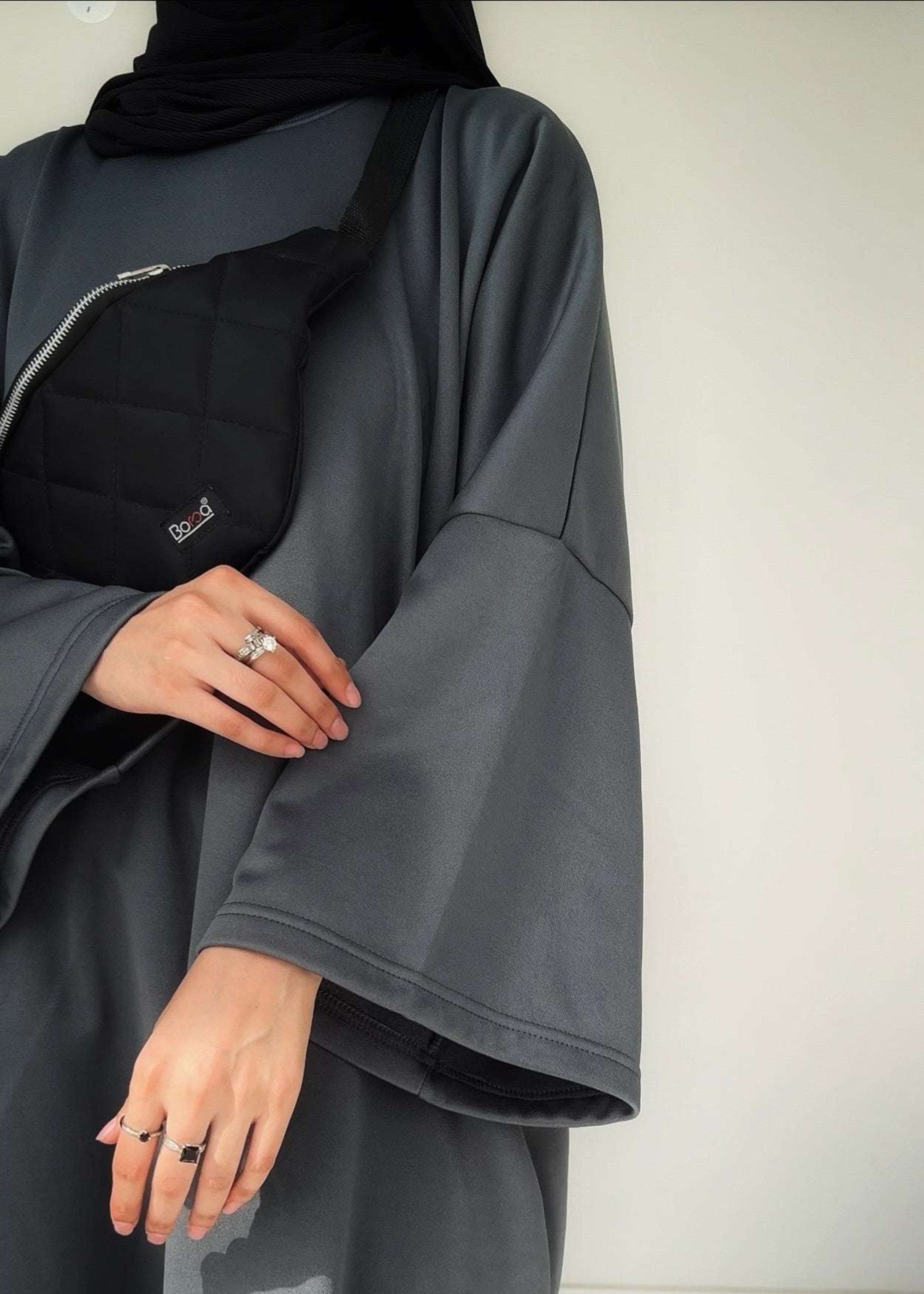 interlock knit Abaya in Grey
