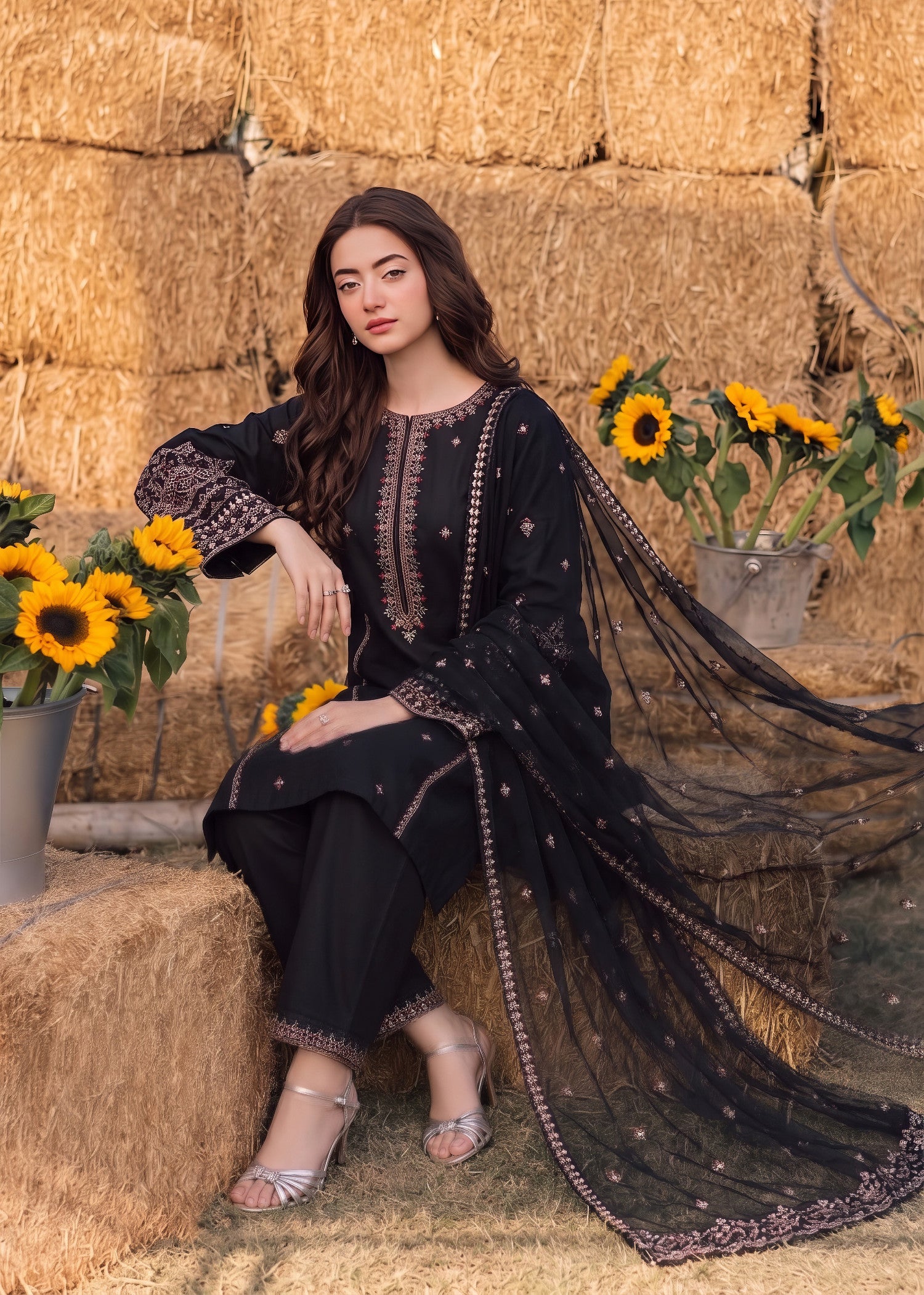 lawn Kurta Set in Black