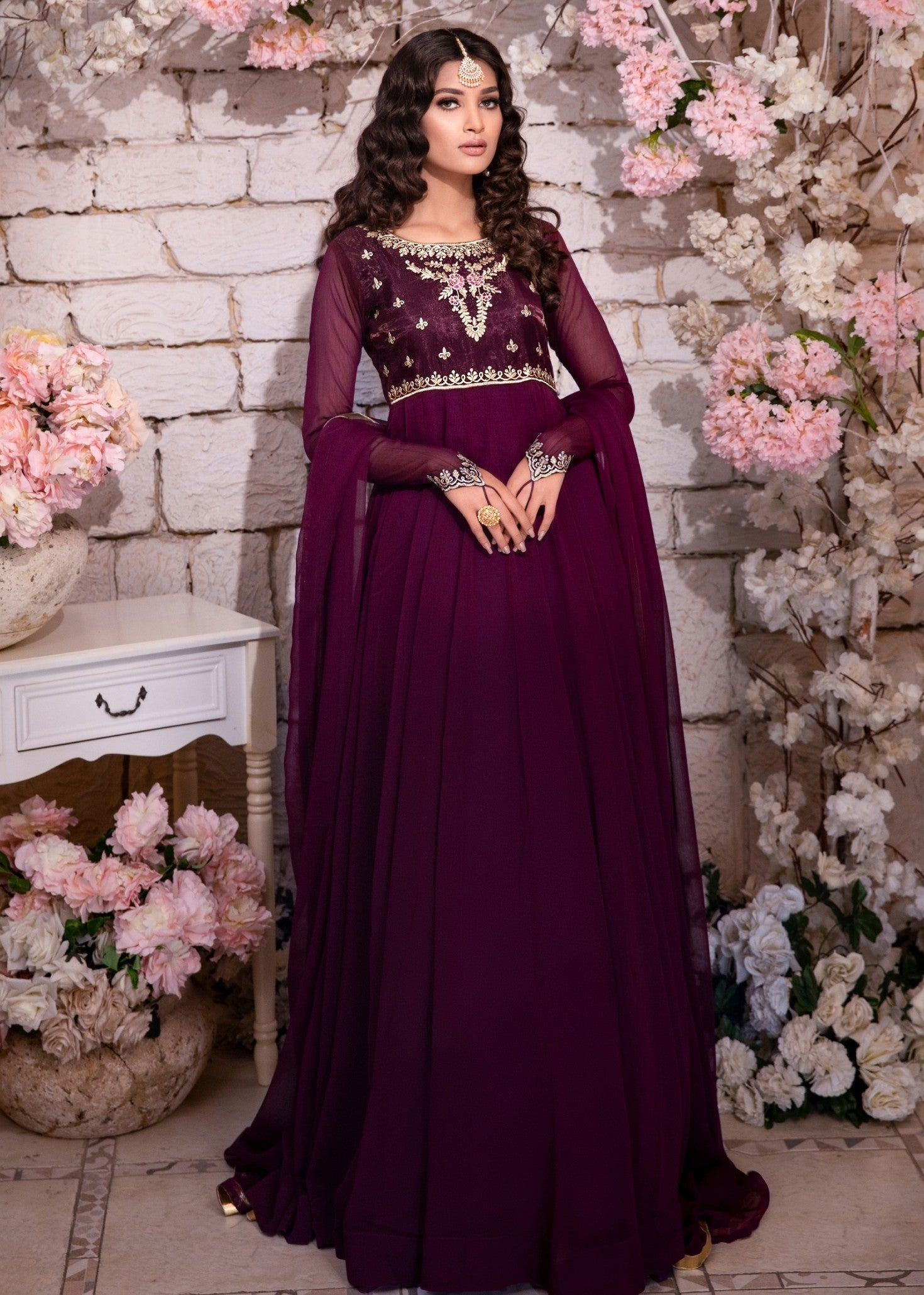 chiffon Pishwas in Pansy