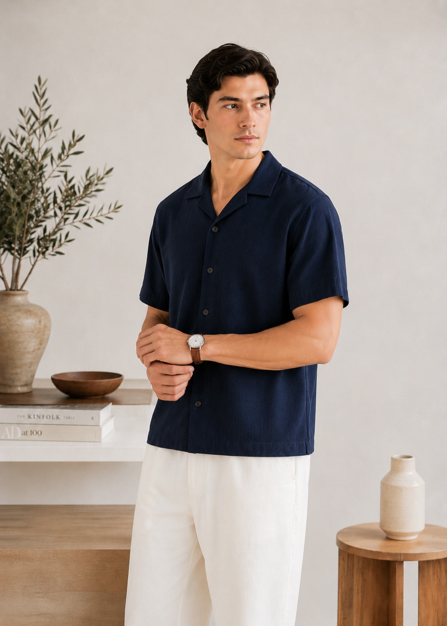 cotton jersey Casual Shirt in Navy blue