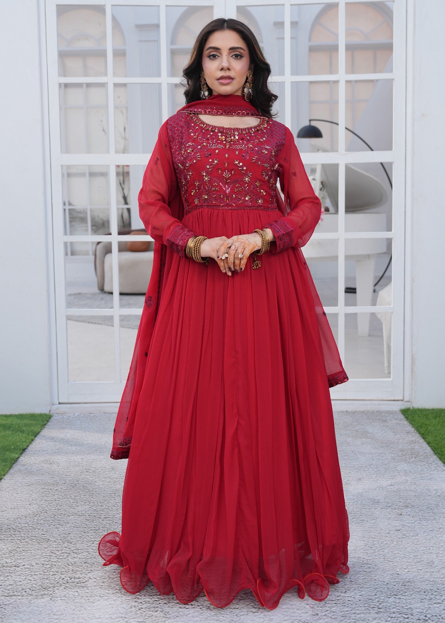 crinkle chiffon Maxi in Crimson