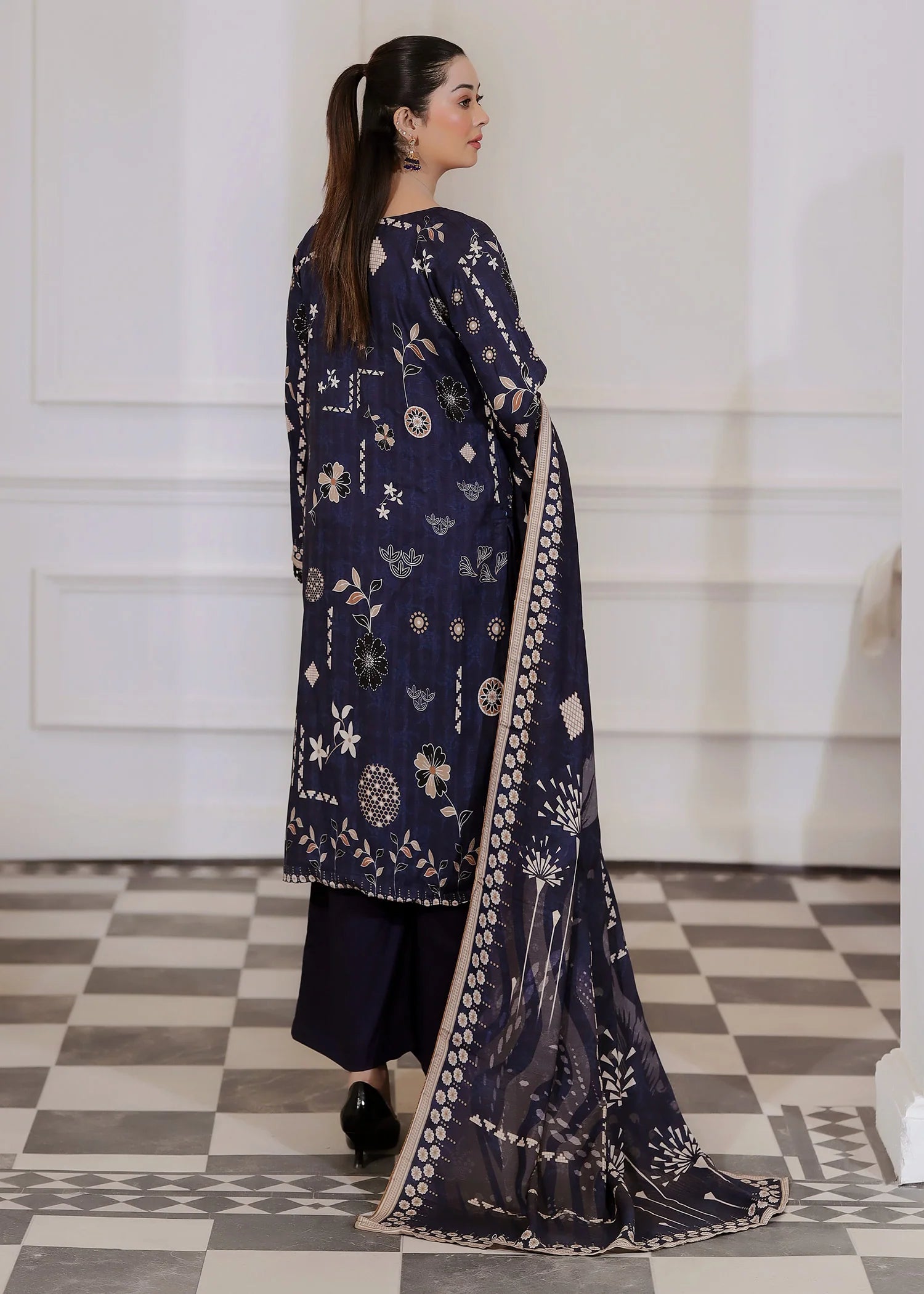 wool Kurta Set in Dark blue