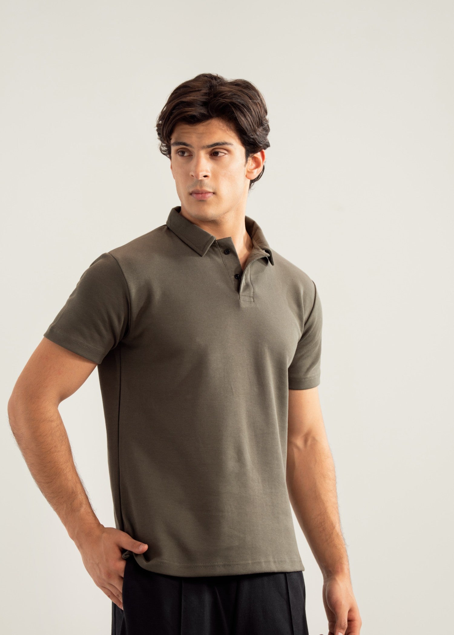interlock knit Polo Shirt in Olive green