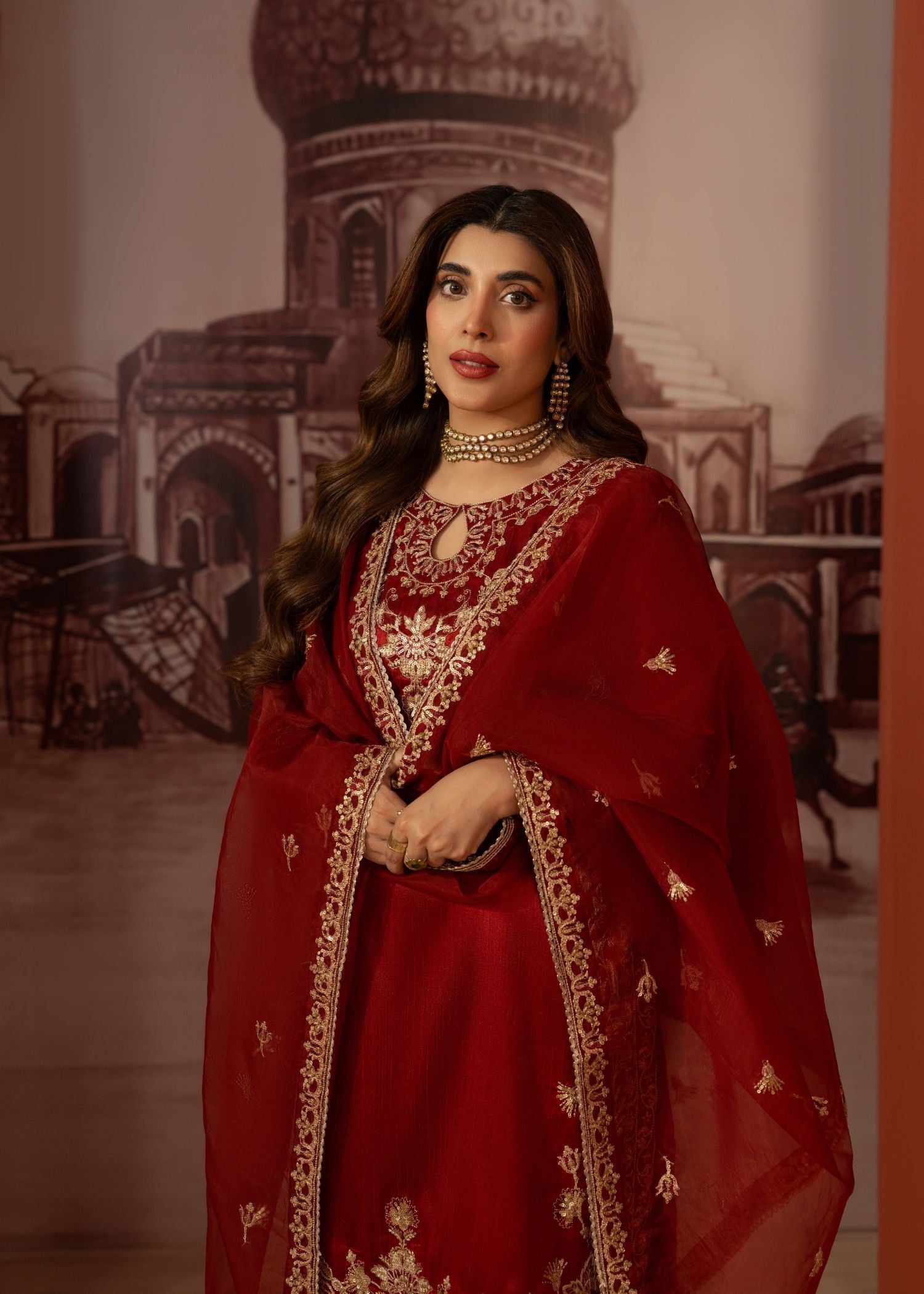 raw silk Kurta Set in Blood red