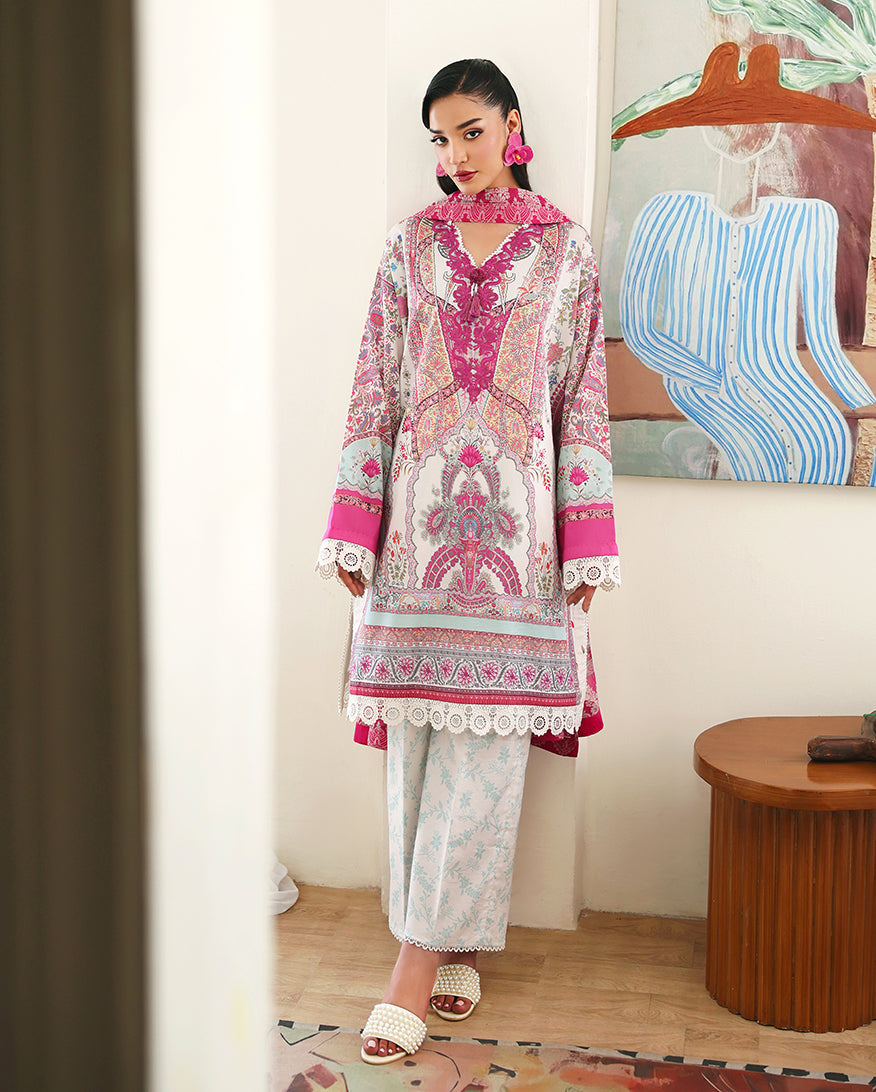Eclat Garden Printed Lawn – Coral Hibiscus