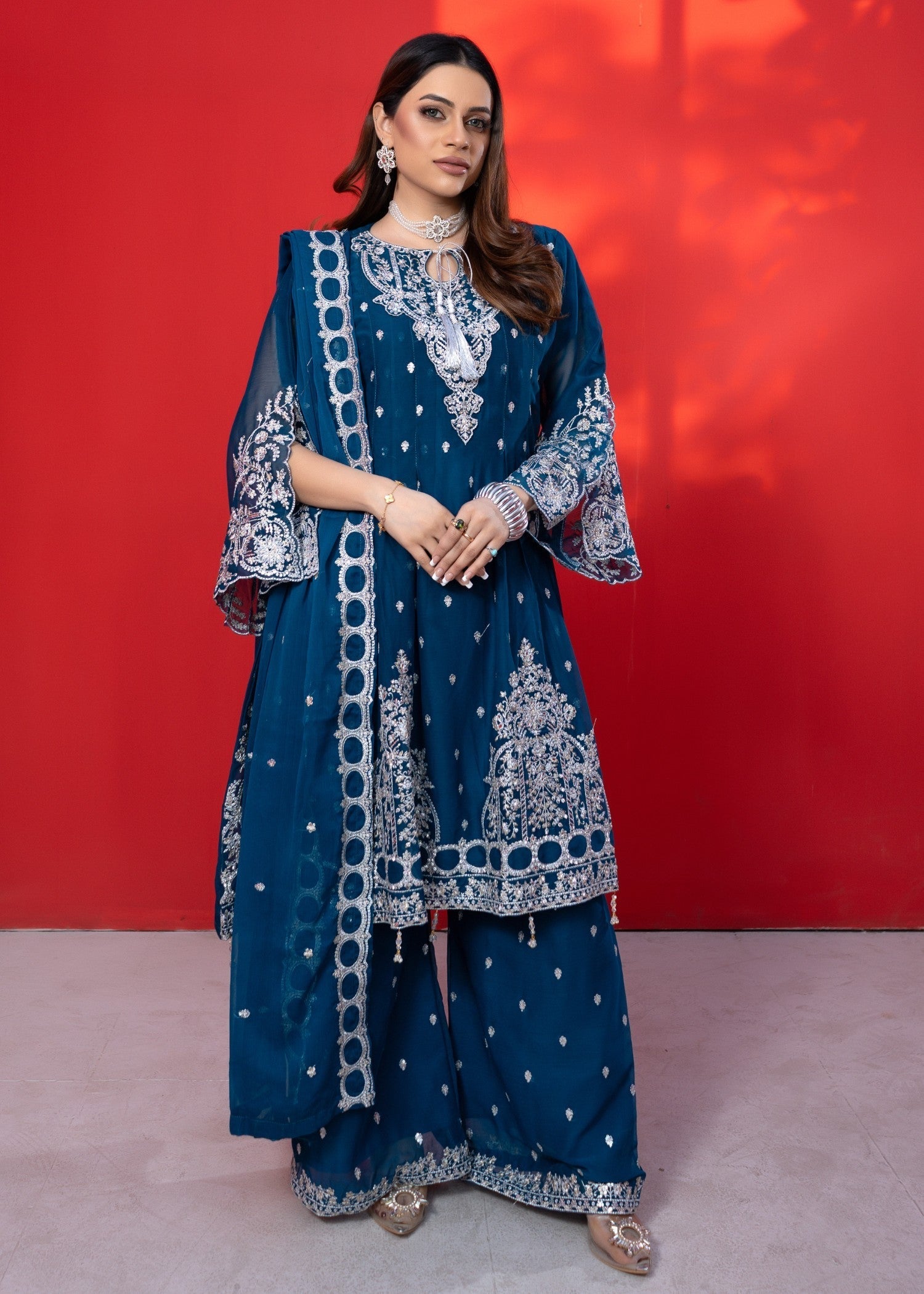chiffon Short Frock in Sapphire blue