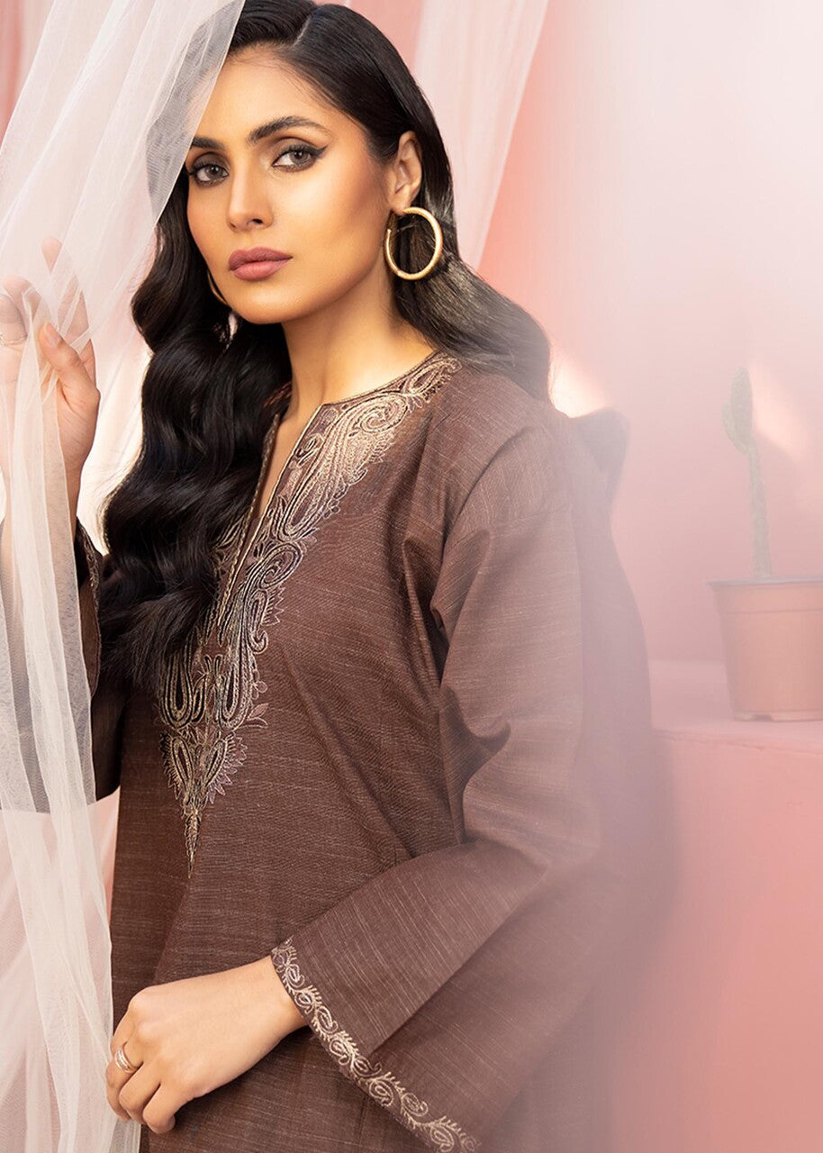 slub cambric Kurta Set in Brown