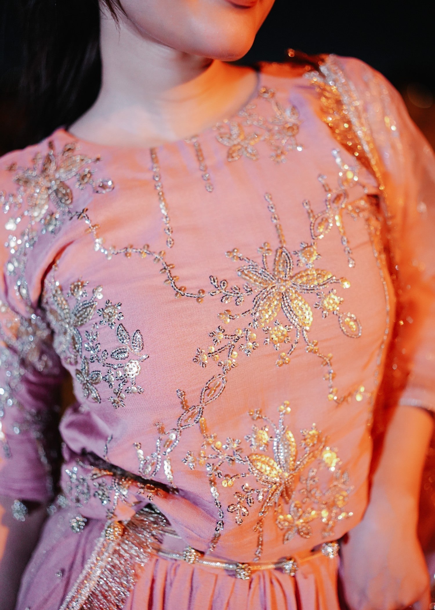 bemberg crinkle chiffon Lehenga in Pink