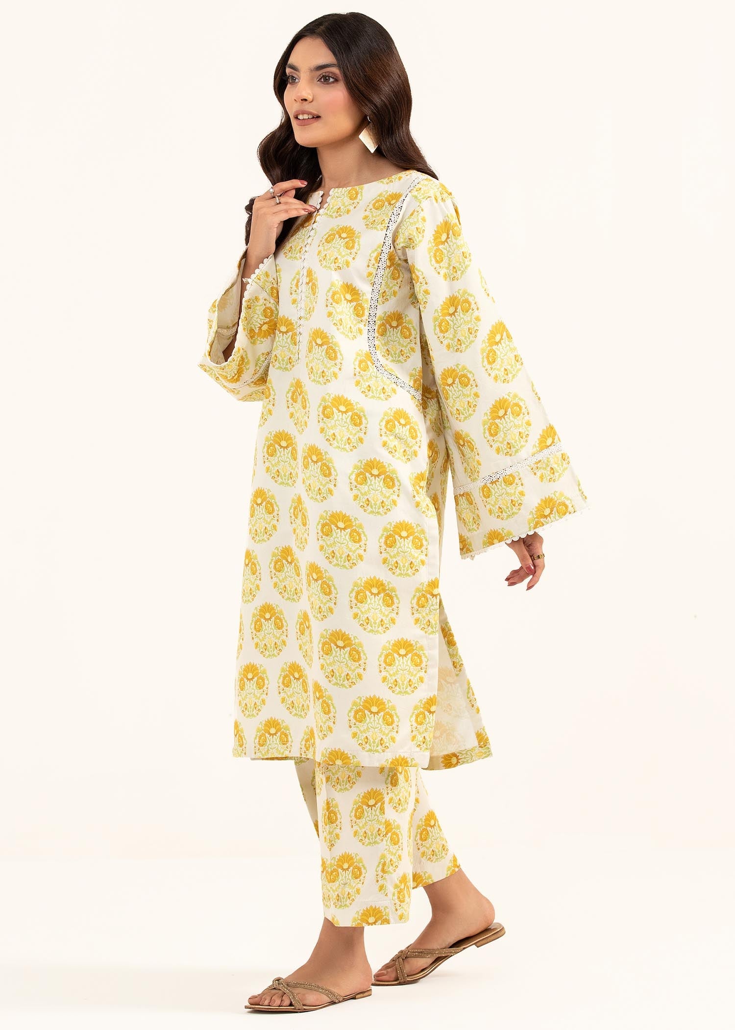 cotton satin Kurta Set in Butter