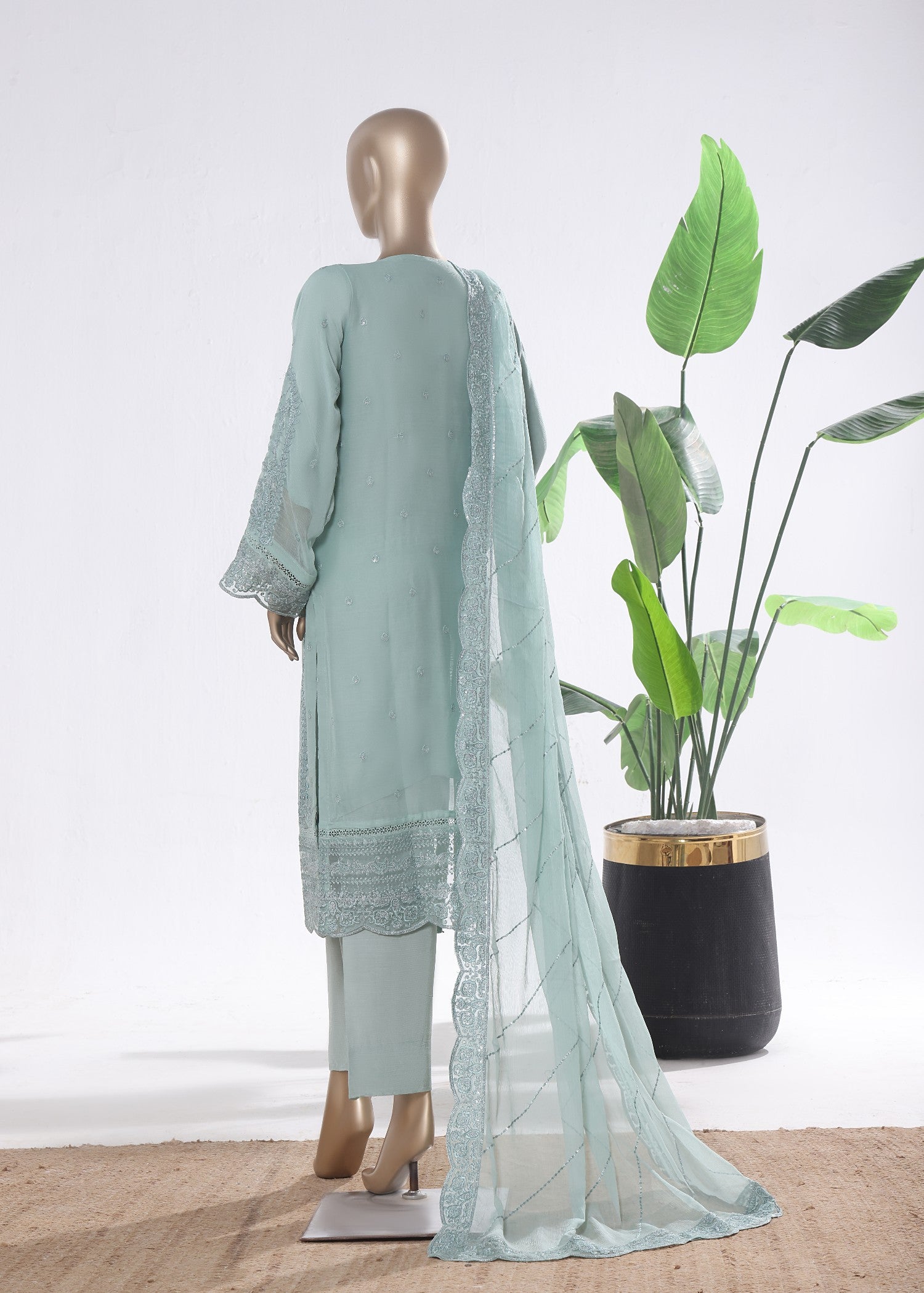 polyester chiffon Kurta Set in Pastel green