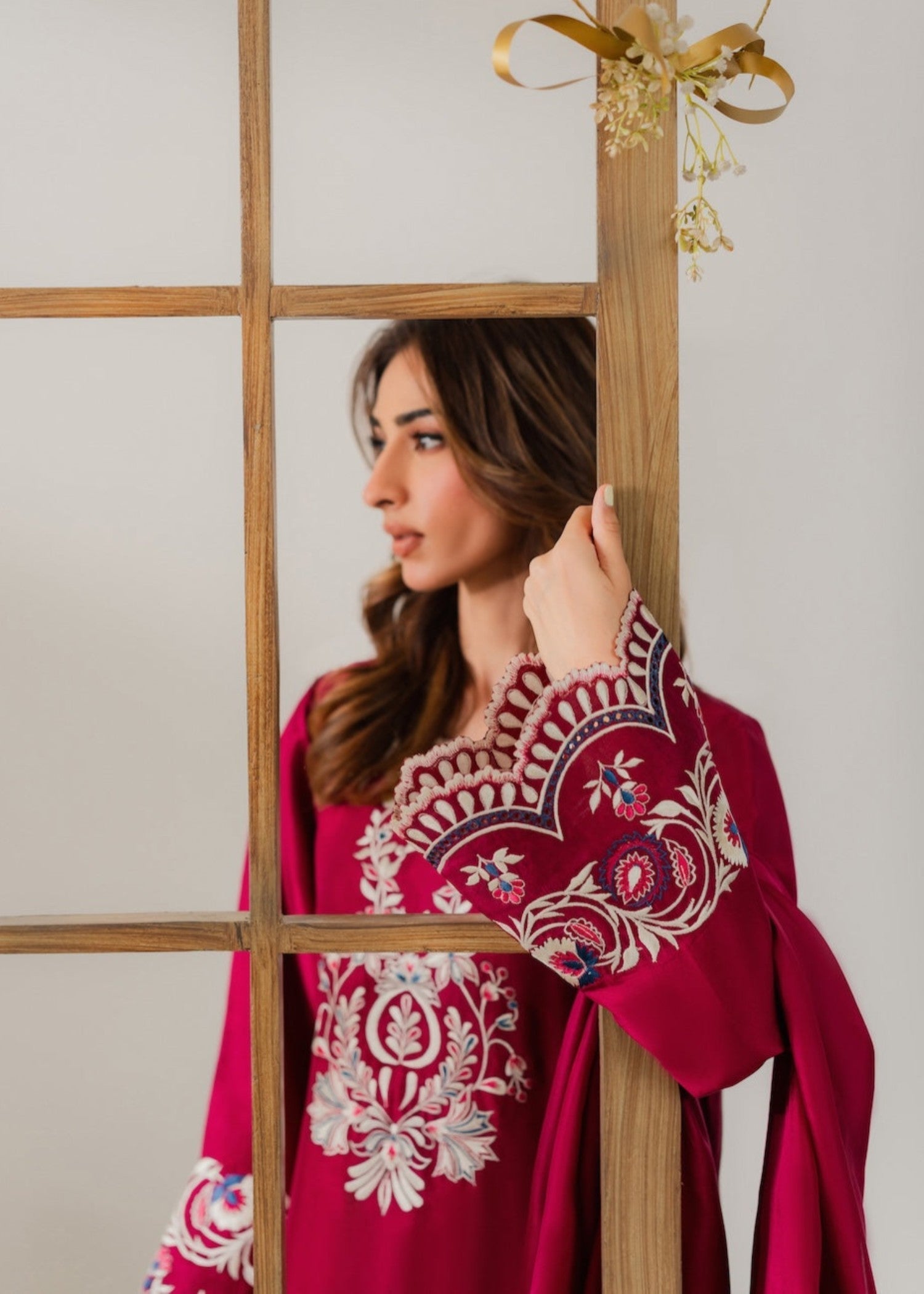 linen Kurta Set in Burgundy