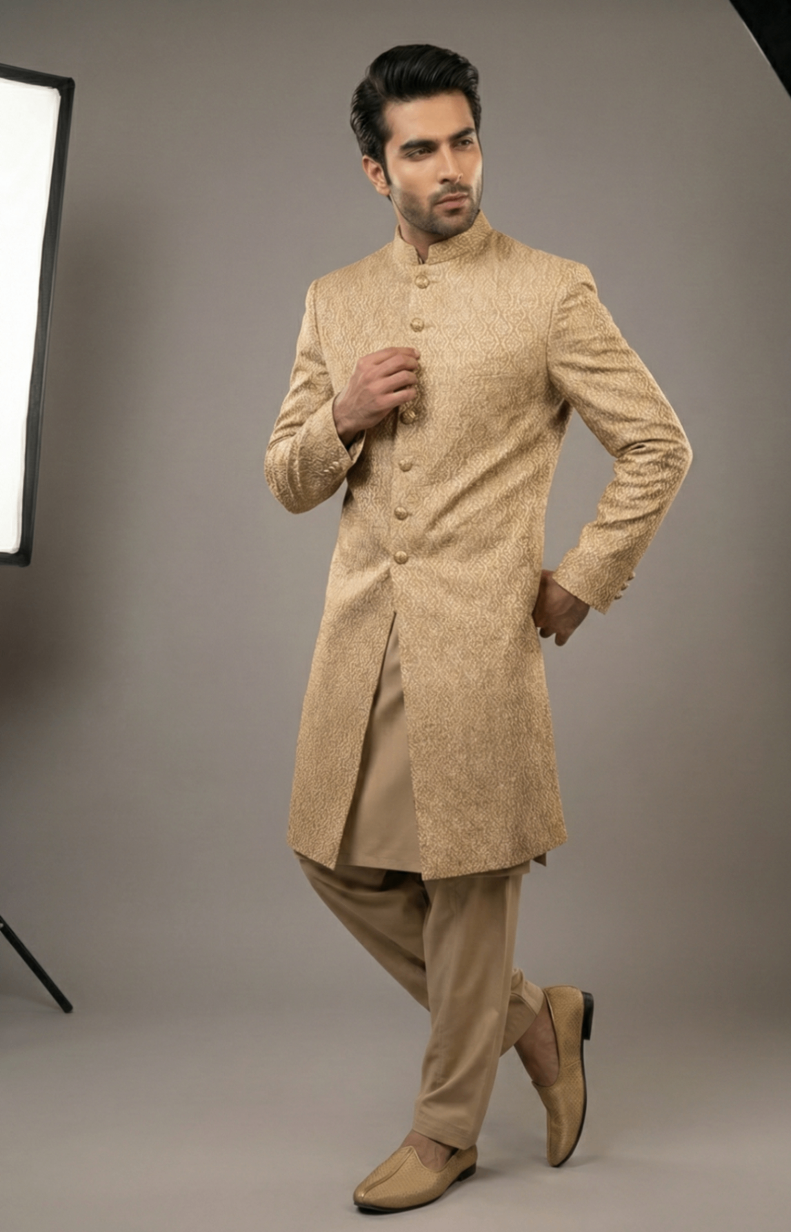 silk Sherwani in Gold