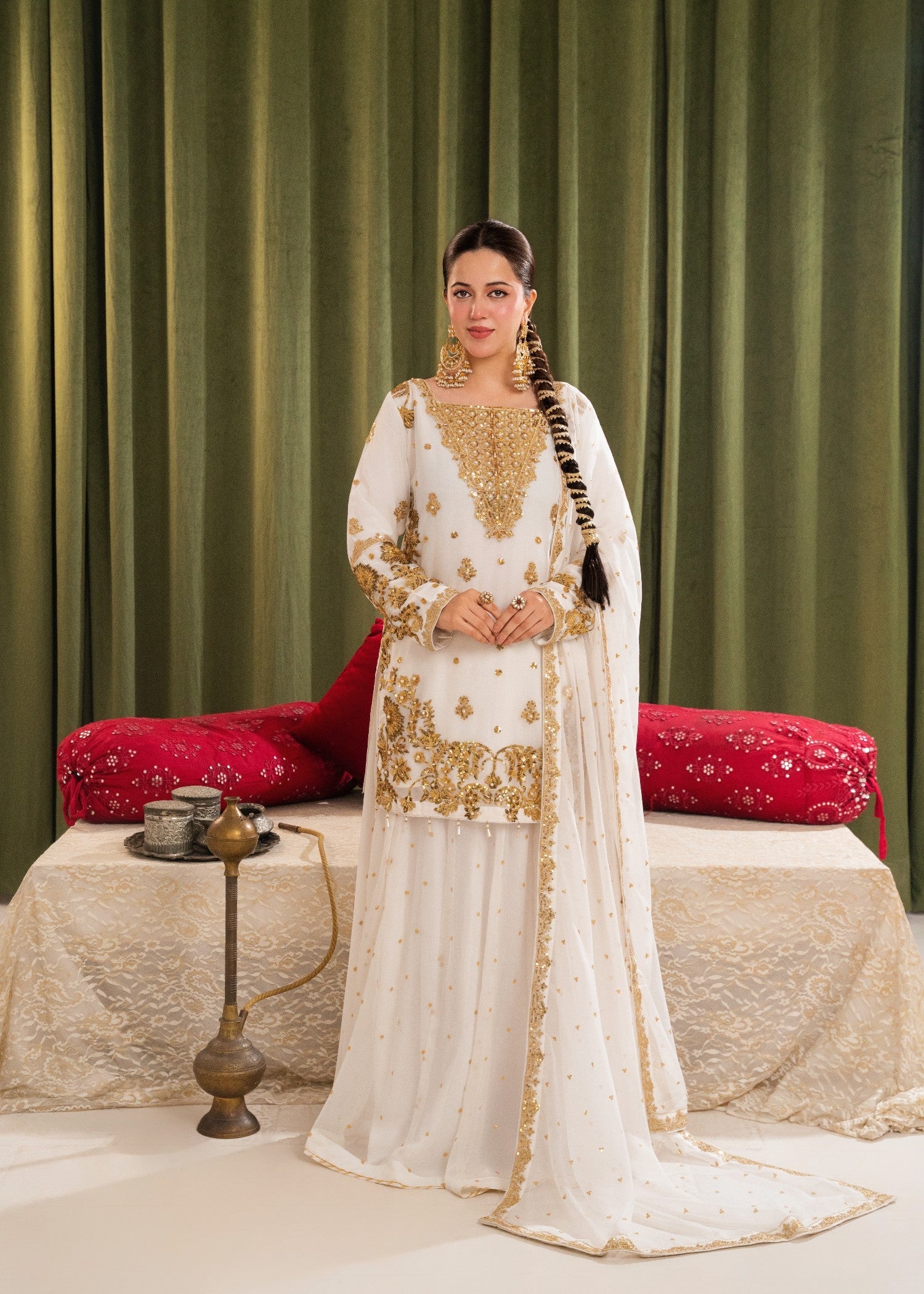 crinkle chiffon Lehenga in White