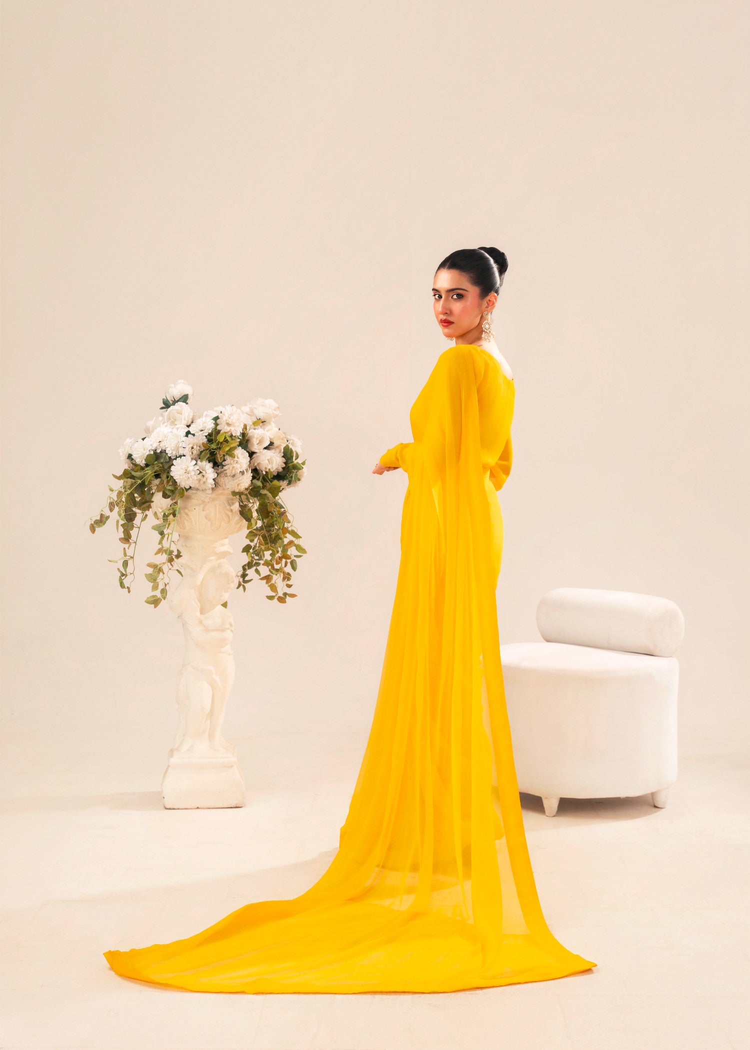 chiffon Saree in Yellow