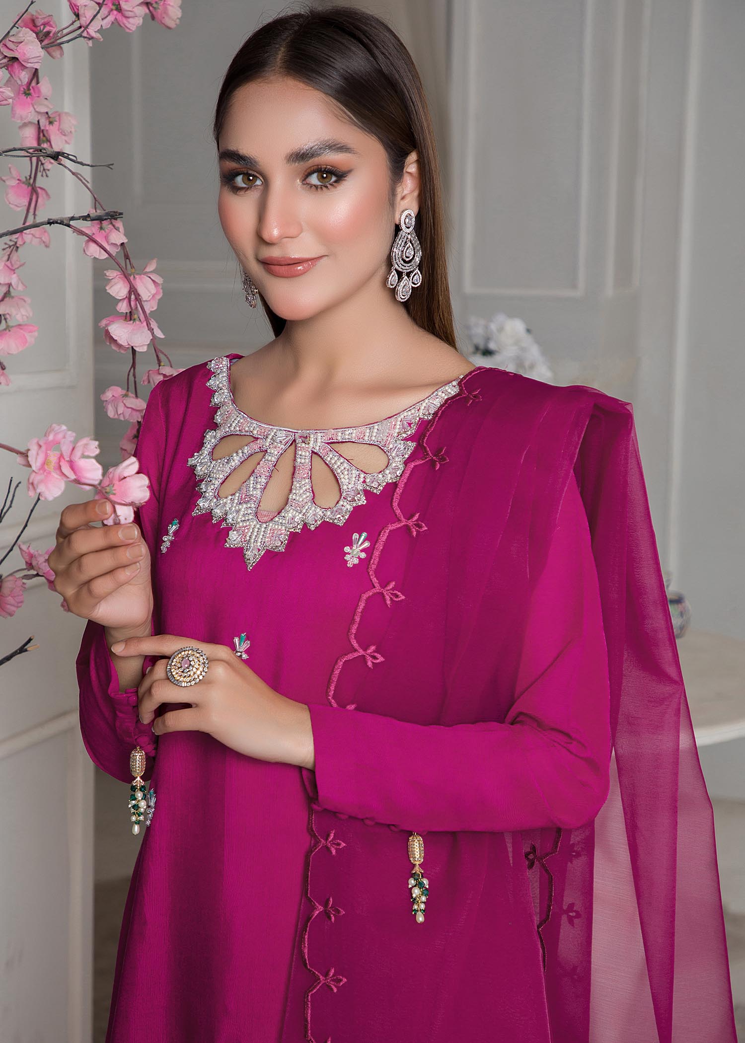 raw silk Kurta Set in Magenta